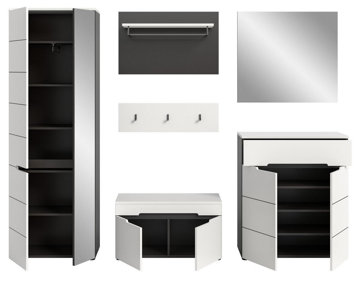GARDEROBEN-SET 6-teilig in weiß, grau 255 cm, Komplettset mit Soft-Close, Cooper - Schwarz/Weiß, Glas/Holzwerkstoff (255/190/37cm) - Inn.Furn