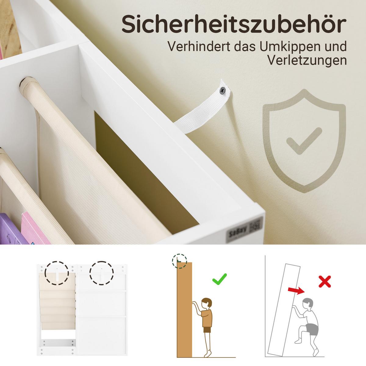 KINDER-BÜCHERREGAL mit Stofftaschen, 80x80x40cm Weiß - Weiß, Holzwerkstoff (80/80/40cm) - SoBuy