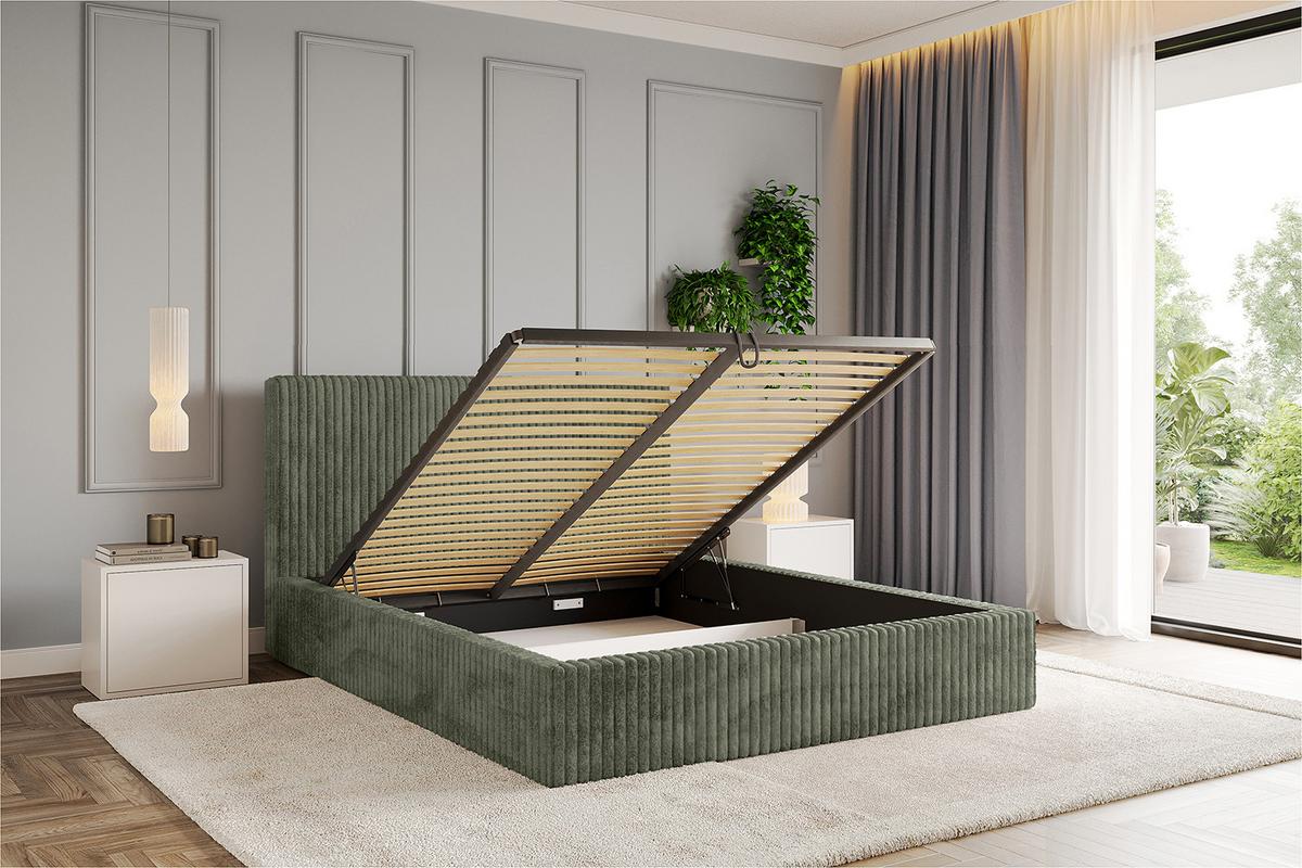 POLSTERBETT mit Bettkasten und Lattenrost, Bett mit Matratze H3/H4 - ALOVA-V1 120x200 Olivgrün - Olivgrün, Holzwerkstoff/Textil (120/200cm) - ALTDECOR