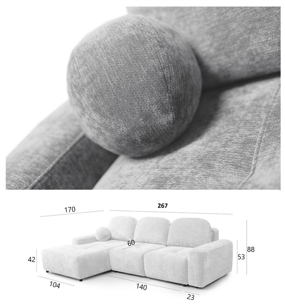 ECKSOFA Argos In Vibe - Grau, Holzwerkstoff/Textil (170/267cm) - Fun Möbel