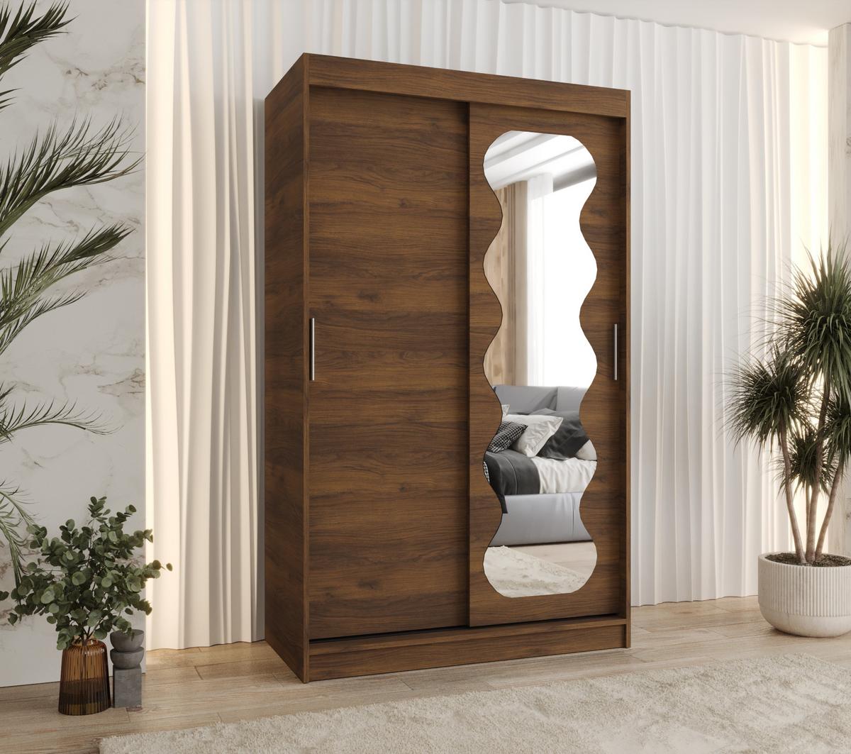 SCHIEBETÜRENSCHRANK mit Spiegel SPOTI 200/120/62 2-türig - Silberfarben/Walnussfarben, Holz (120/200/62cm) - MÖBEL KRYSPOL