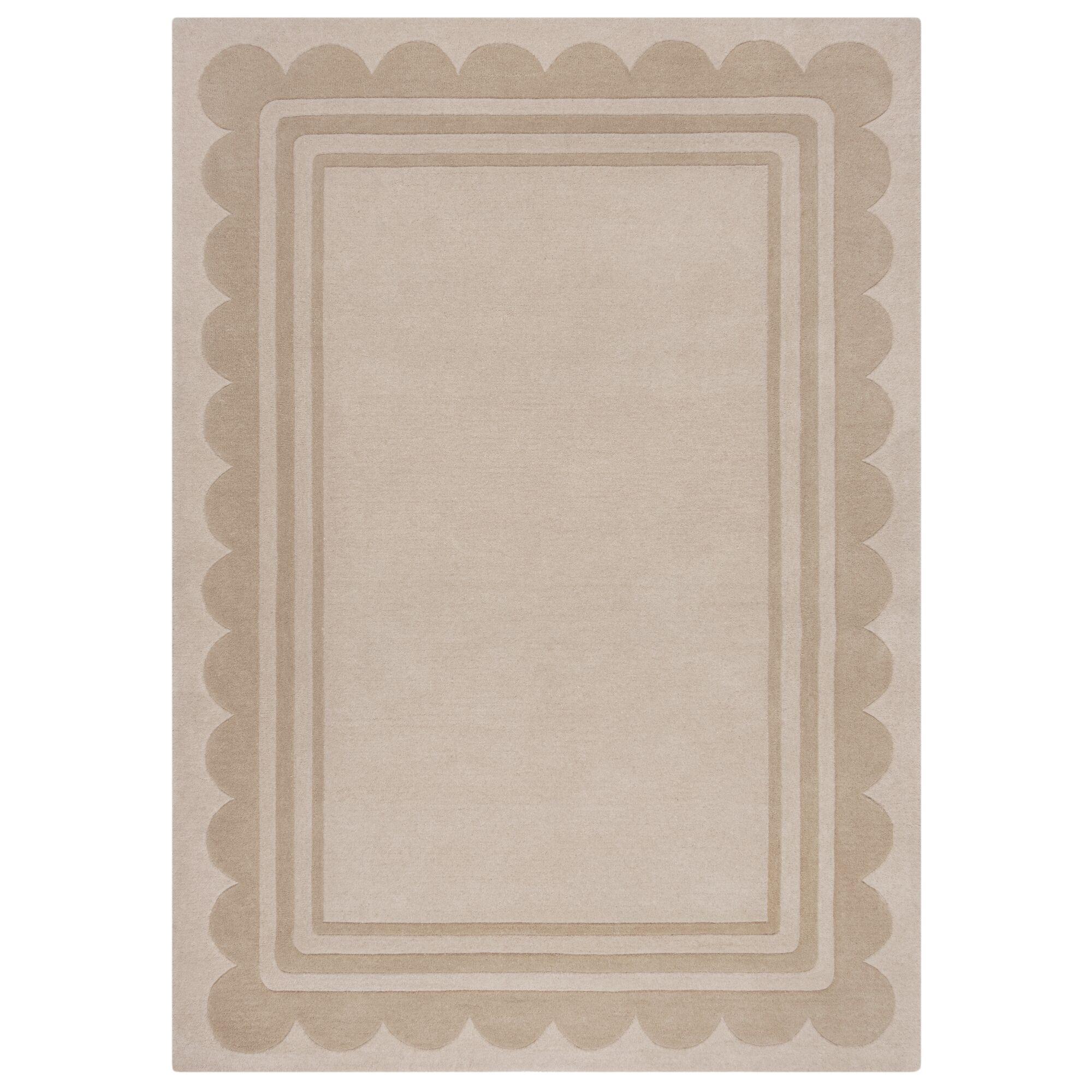 WOLLTEPPICH WENSUM, mit grafischem Muster mit Rahmen, Beige, 120 x 170 cm - Beige, Textil (170/120cm) - KADIMA DESIGN