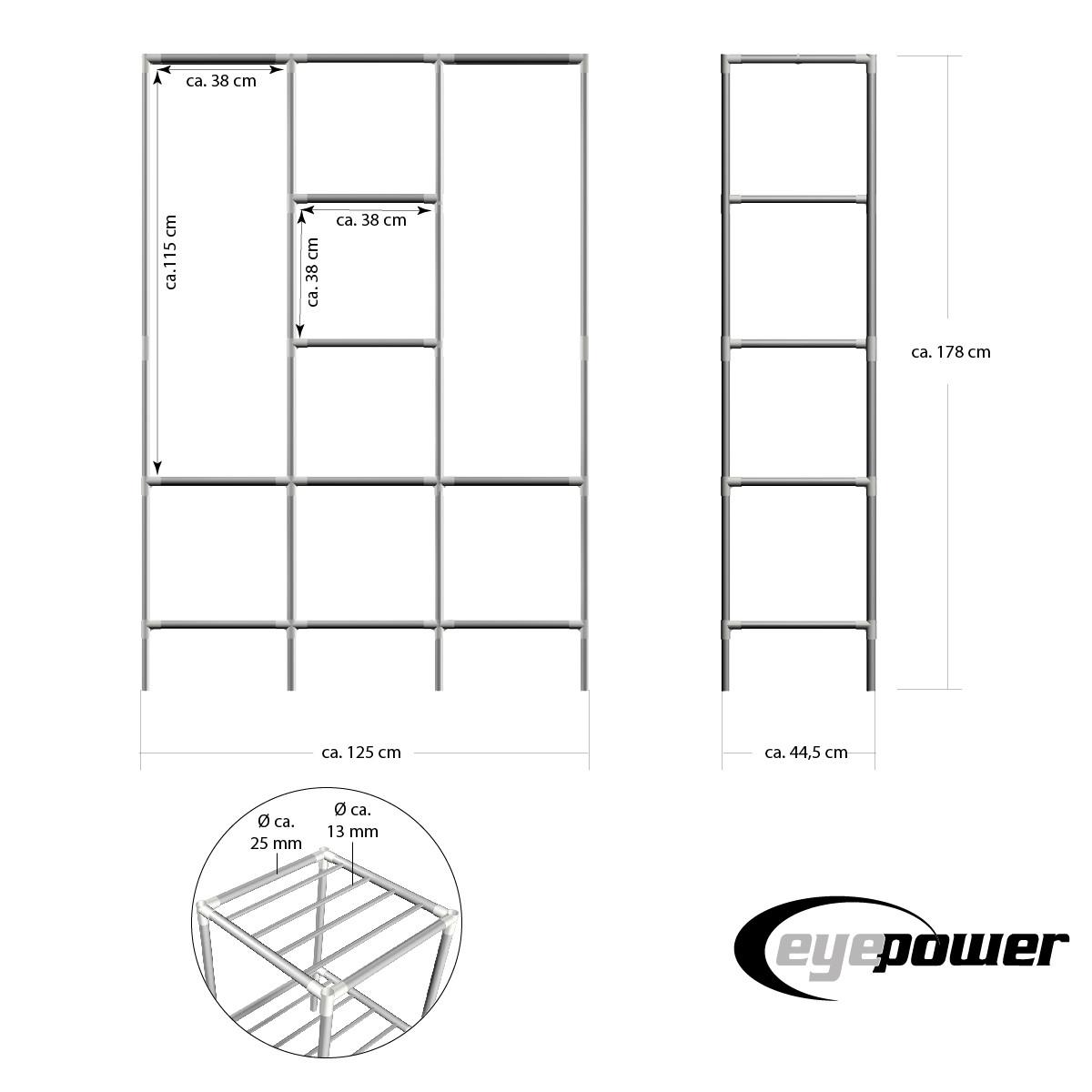 XXL-KLEIDERSCHRANK 178x128x44,5 cm - Grau, Metall (44.5/178/128cm) - eyepower