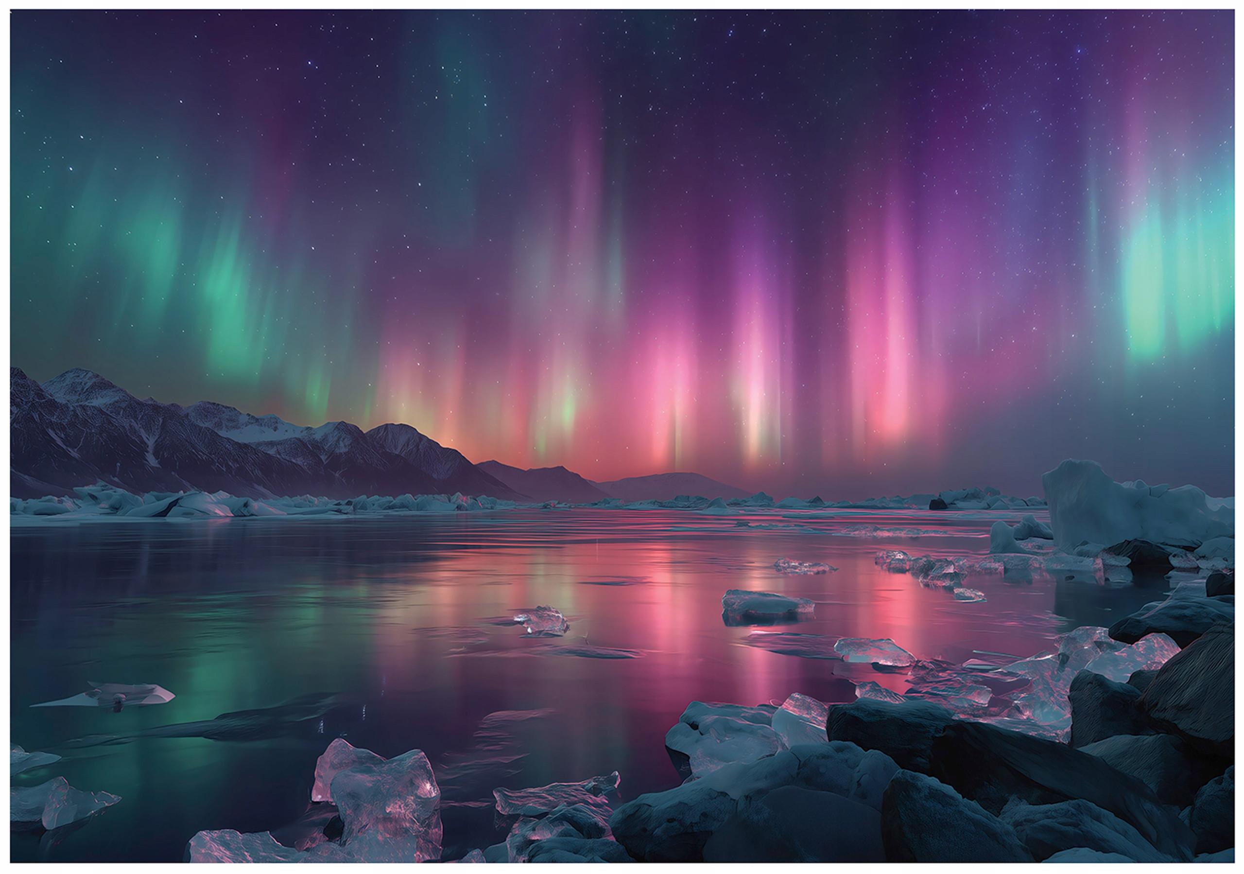 FOTOTAPETE Nordlicht Landschaft Lila 200x140 cm - Multicolor, Papier (200/140cm) - Wallarena