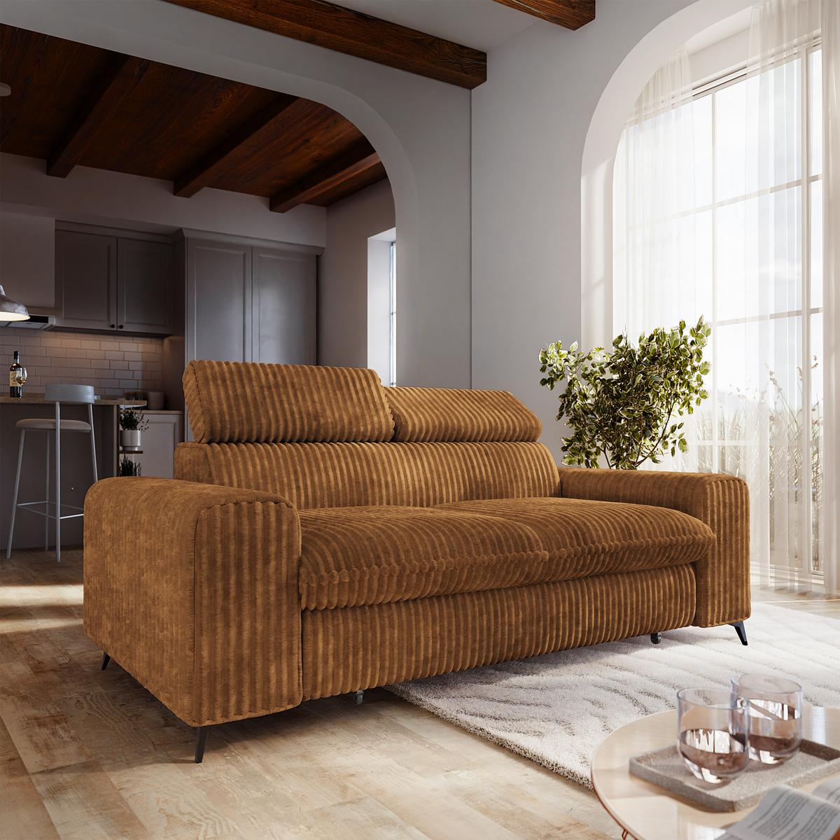 BETTSOFA BENETE Orange Cordstoff mit Schlaffunktion - Orange, Holz/Textil (191/89/92cm) - MASSENO