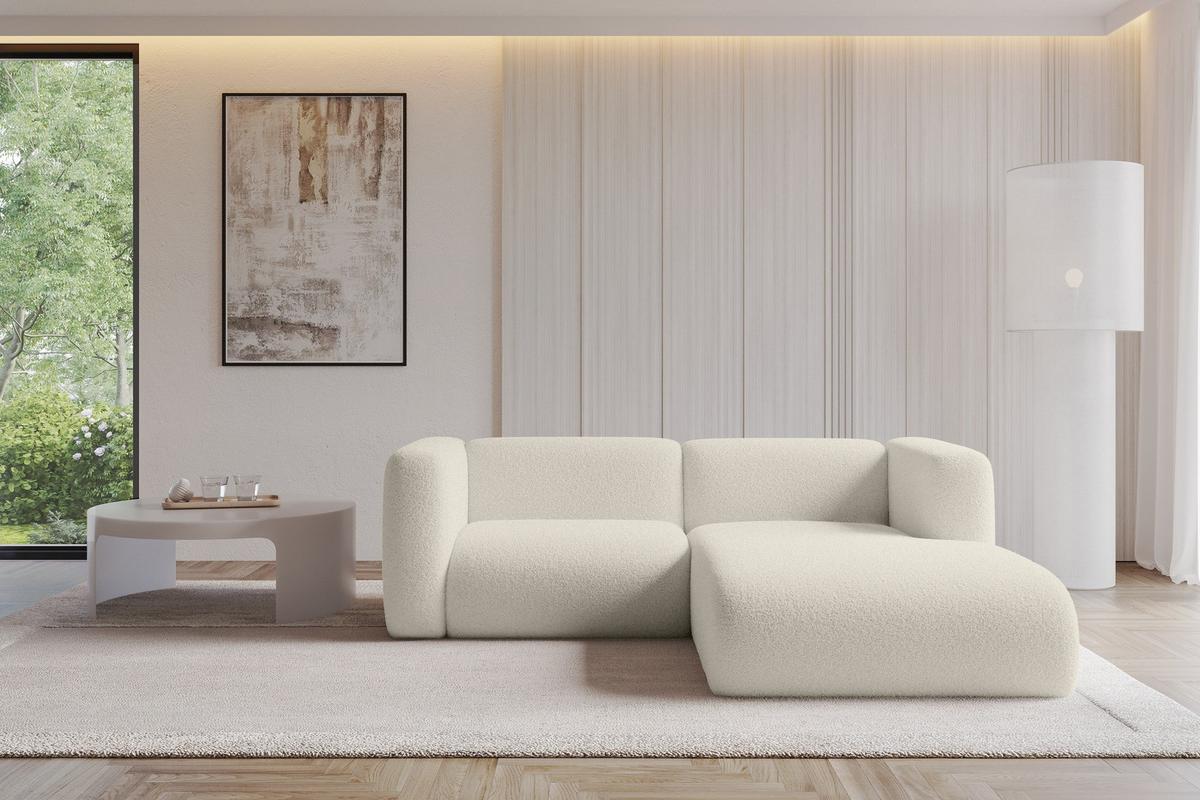 ECKSOFA Ottomane Rechts MIRA-L1 227x179x89 Beige Bouclé - Kaschmir/Beige, Holzwerkstoff/Kunststoff (227/179cm) - ALTDECOR