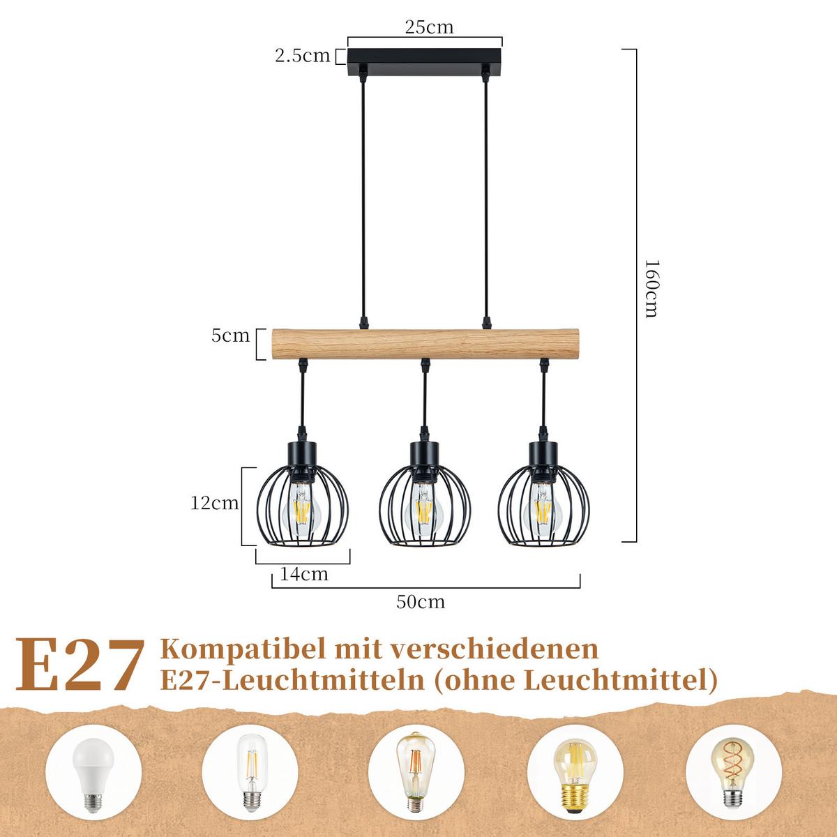 PENDELLEUCHTE Kivoril 50/14/160 cm - Schwarz, Holz/Metall (50/14/160cm) - ZMH
