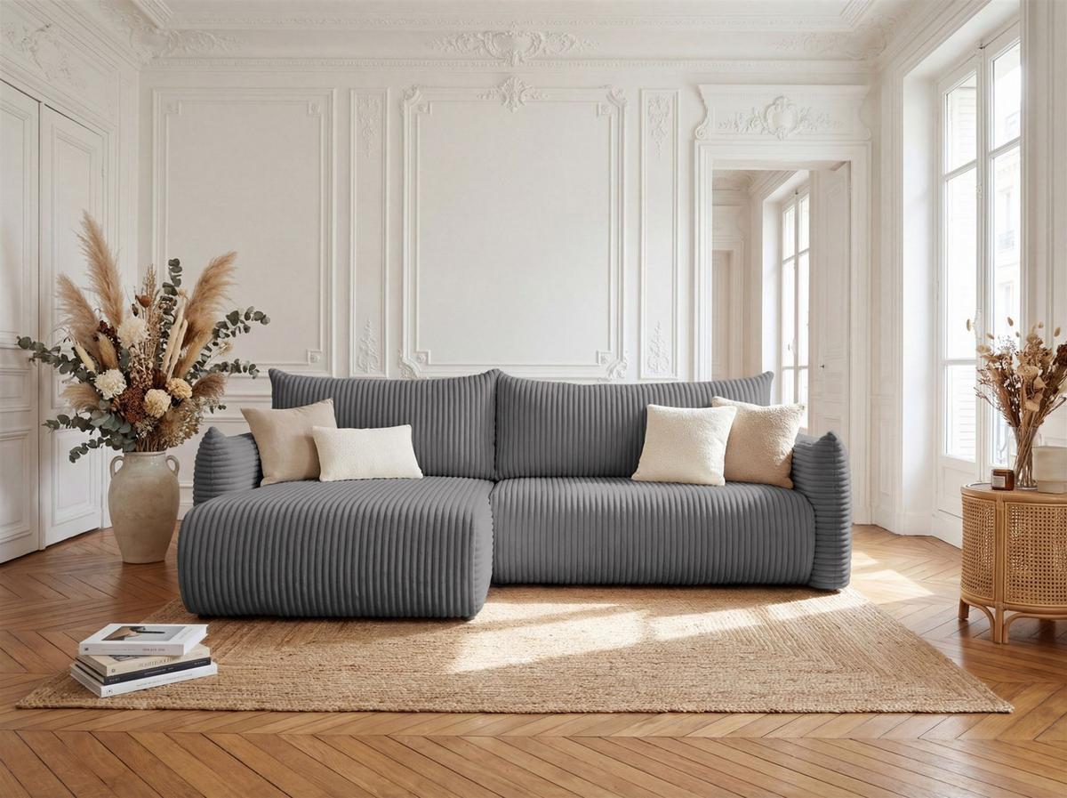 ECKSOFA Mailand Mit Schlaffunktion - Dunkelgrau, Holzwerkstoff/Textil (154/260cm) - Fun Möbel