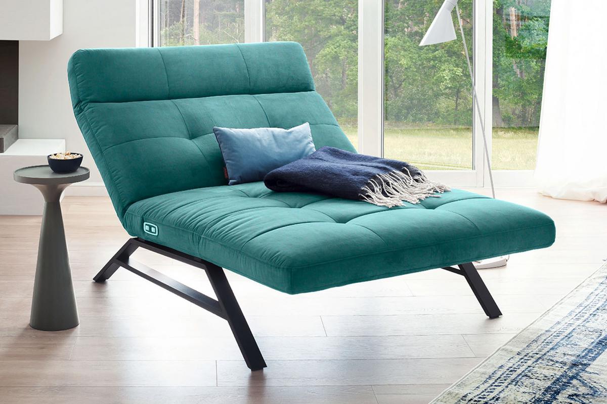 LIEGE MIT MOTORISCHER RELAXFUNKTION AMERIVA Smaragdgrün Velvet Relaxfunktion - Smaragdgrün/Schwarz, Textil (120/110/158cm) - KAWOLA