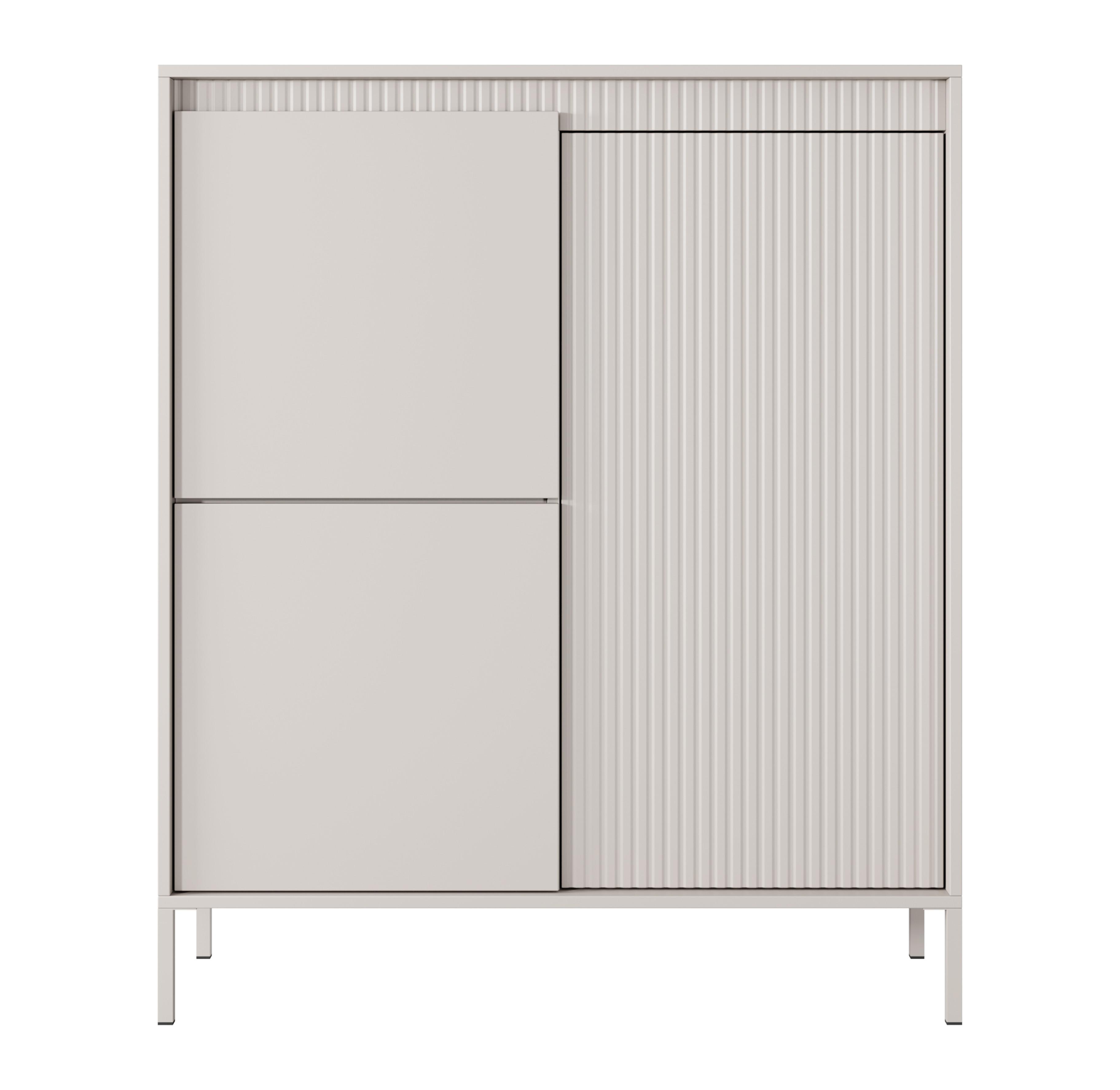 HIGHBOARD Trentinis 3T Beige 103,5/123,4/39,5 cm – Geriffelten Fronten - Beige, Holzwerkstoff/Metall (103.5/123.4/39.5cm) - AX Living
