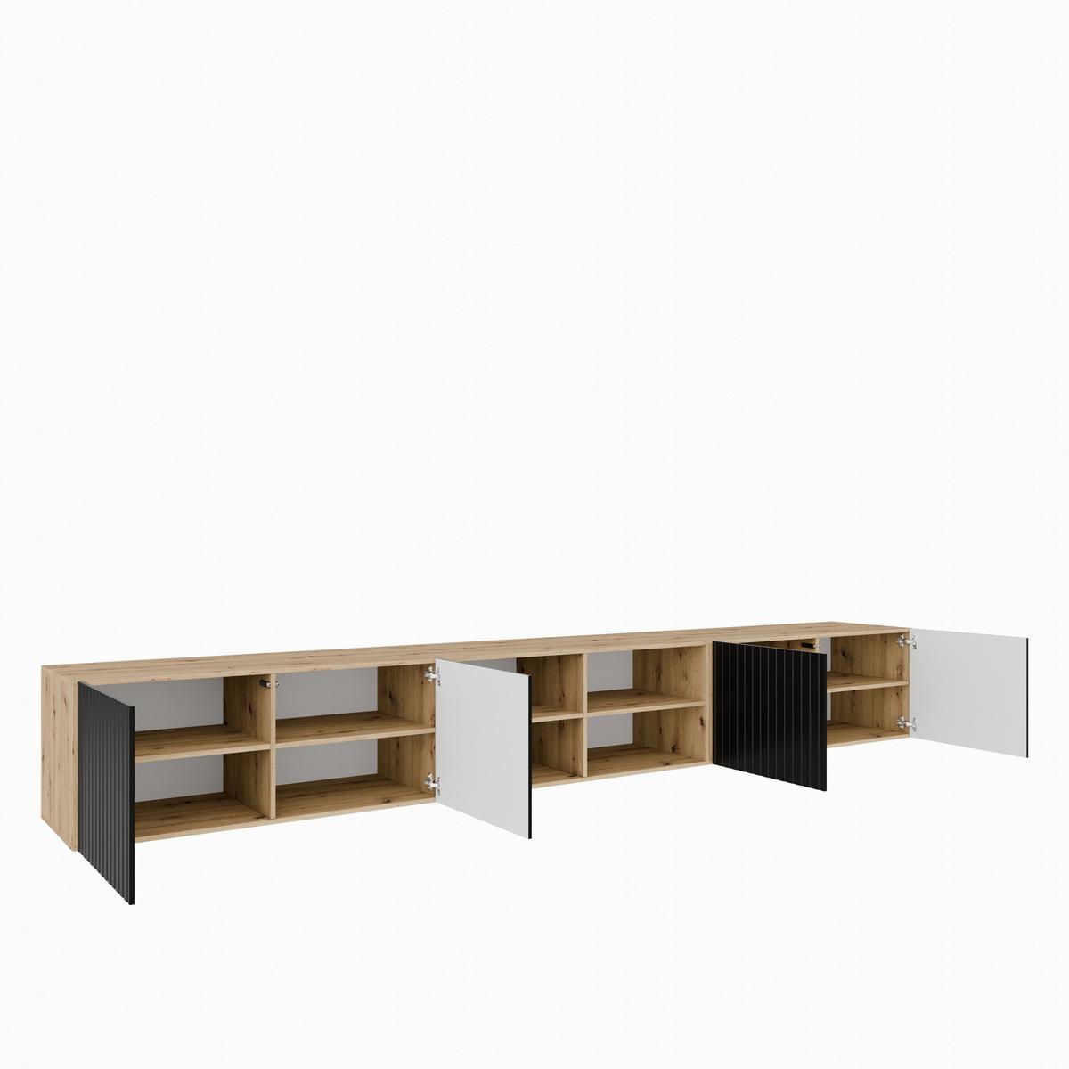 LOWBOARD LIVO 300/41/40 cm, Hängender TV-Schrank Eiche Artisan - Schwarz/Eiche Artisan, Holzwerkstoff (300/41/40cm) - MASSENO