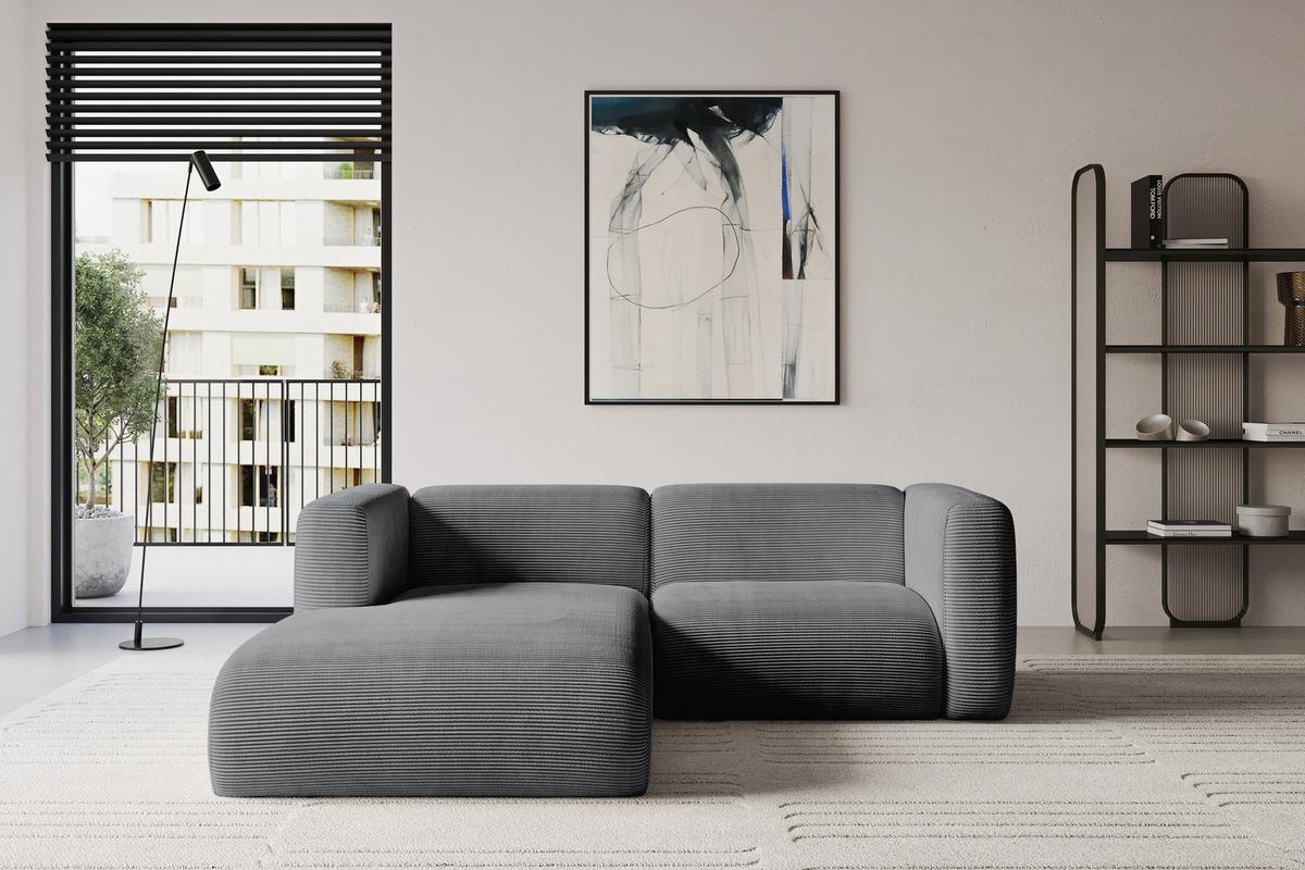 ECKSOFA Ottomane Links MIRA-L1 227x179x89 Dunkelgrau Cord - Dunkelgrau/Graphitfarben, Holzwerkstoff/Kunststoff (227/179cm) - ALTDECOR