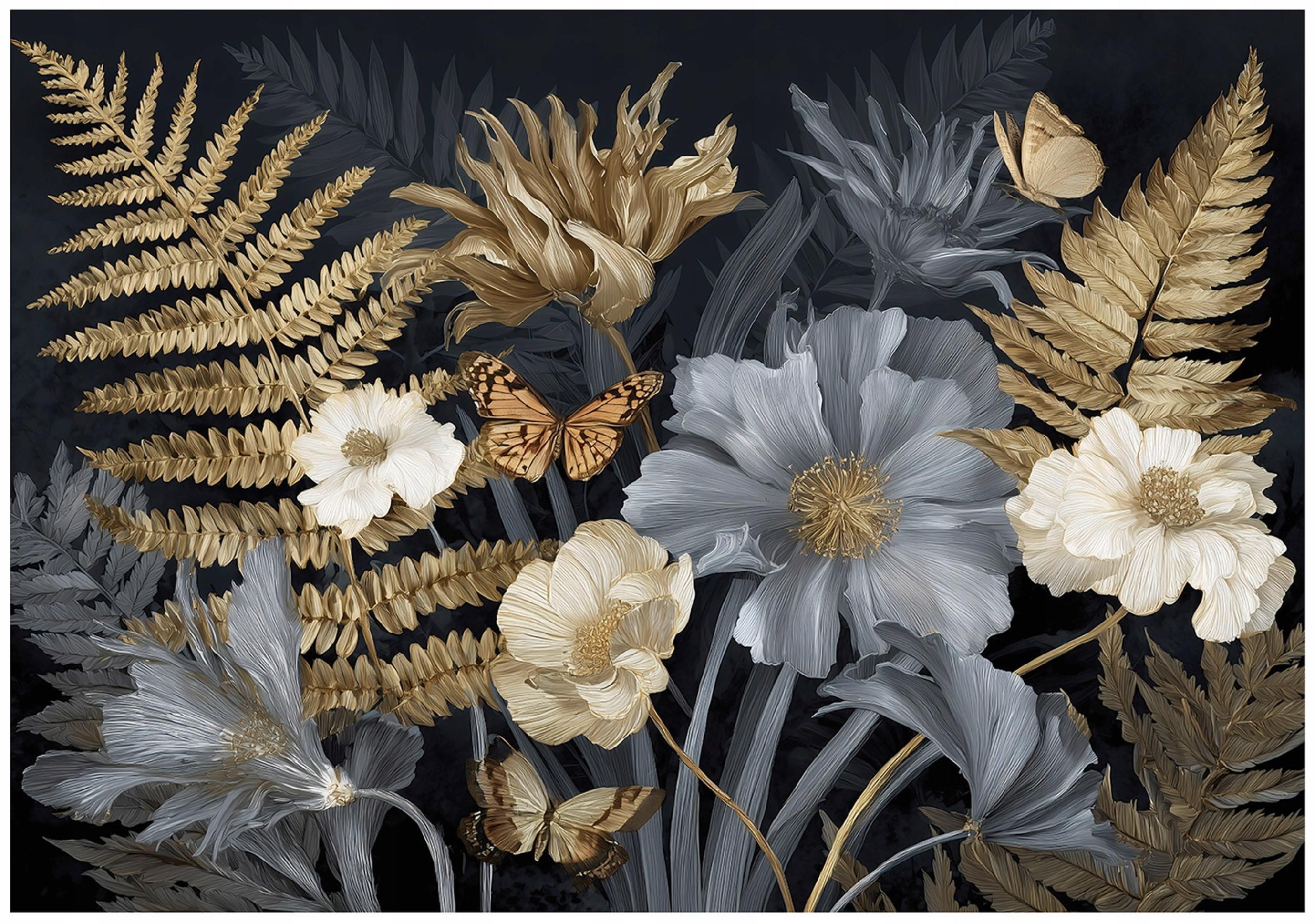 FOTOTAPETE Blätter Blumen Grau 350x250 cm - Multicolor, Papier (350/250cm) - Wallarena
