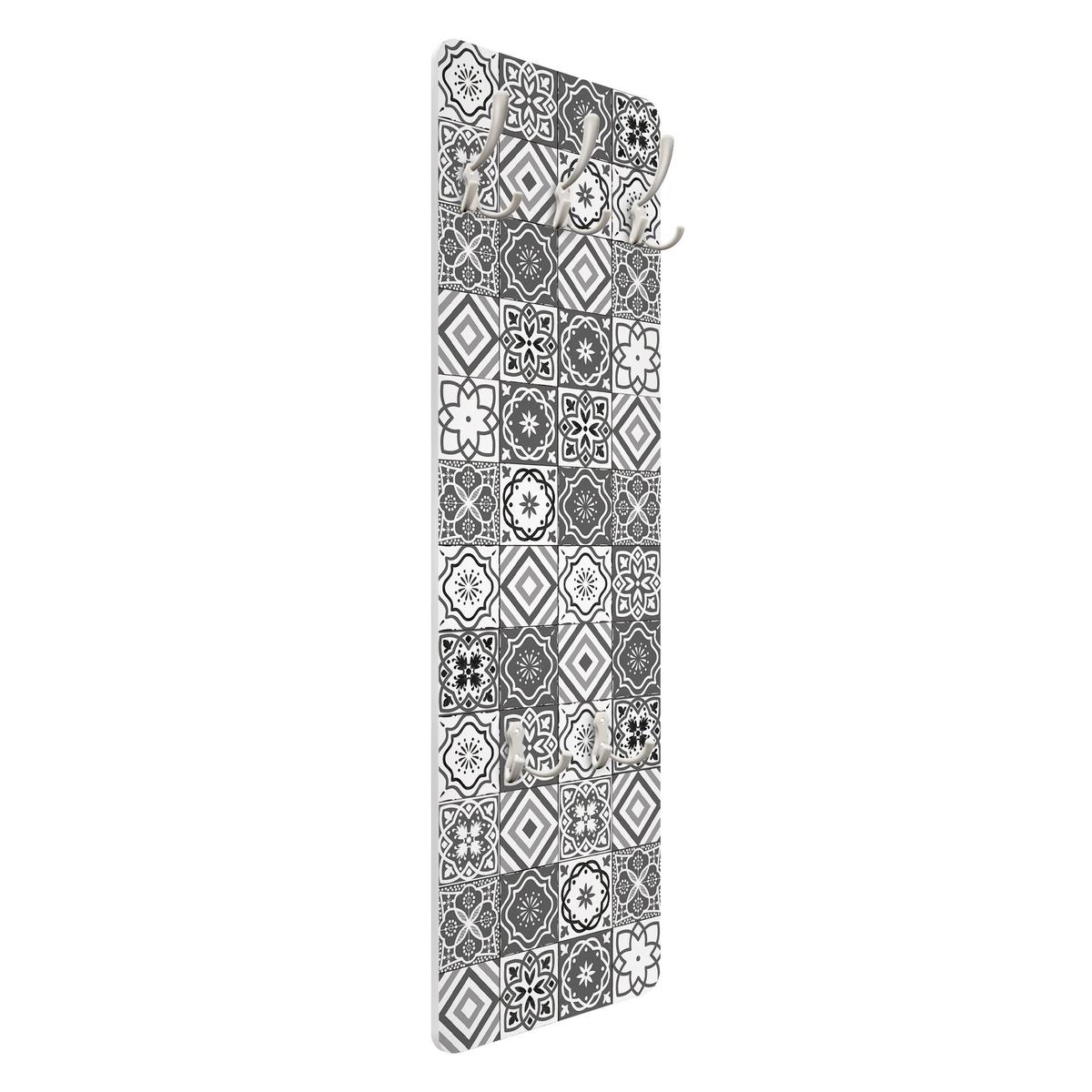 WANDGARDEROBE - Mediterranes Fliesenmuster Graustufen 34/105 cm - Grau, Holzwerkstoff (34/105/1.6cm) - Bilderwelten