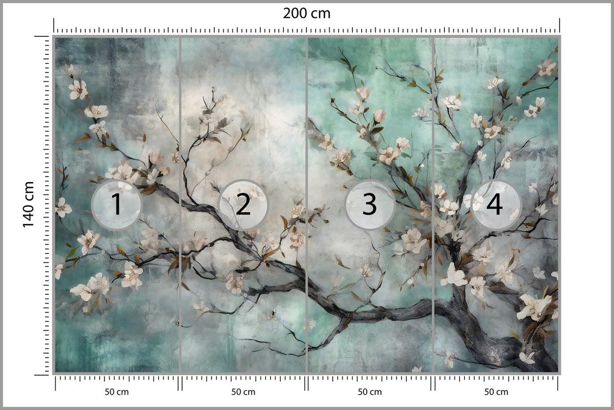 FOTOTAPETE für Schlafzimmer Abstrakte Kirschblüten Beton Pflanzen 200x140 - Beige/Braun, Papier (200/140cm) - Muralo