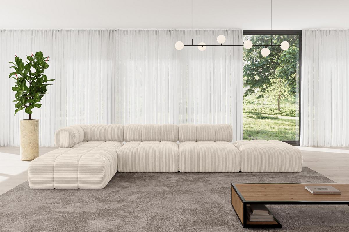 ECKSOFA modulares Sofa Kerru-L2 - 380x190x70 cm Beige Cord - Beige, Holzwerkstoff/Textil (380/190cm) - ALTDECOR