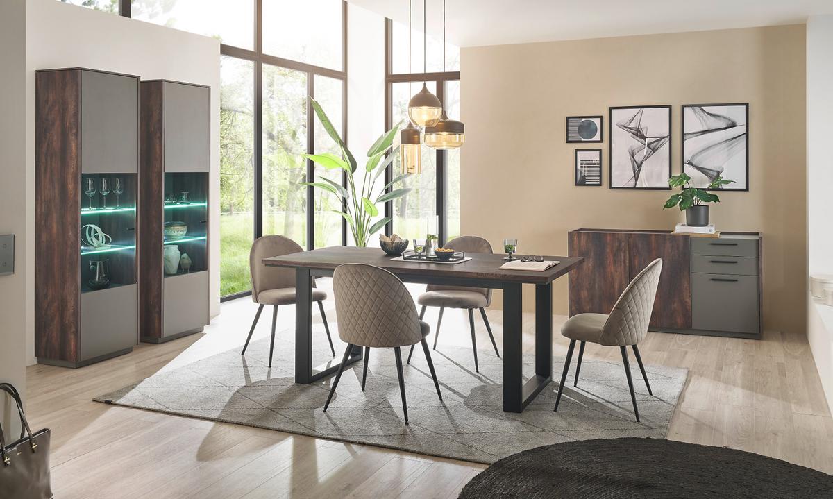 SIDEBOARD Thermo Eiche, grau, Kommode mit Soft-Close 200 x 80 cm - Eichefarben/Schwarz, Holzwerkstoff/Kunststoff (200/80/45cm) - Furn.Design