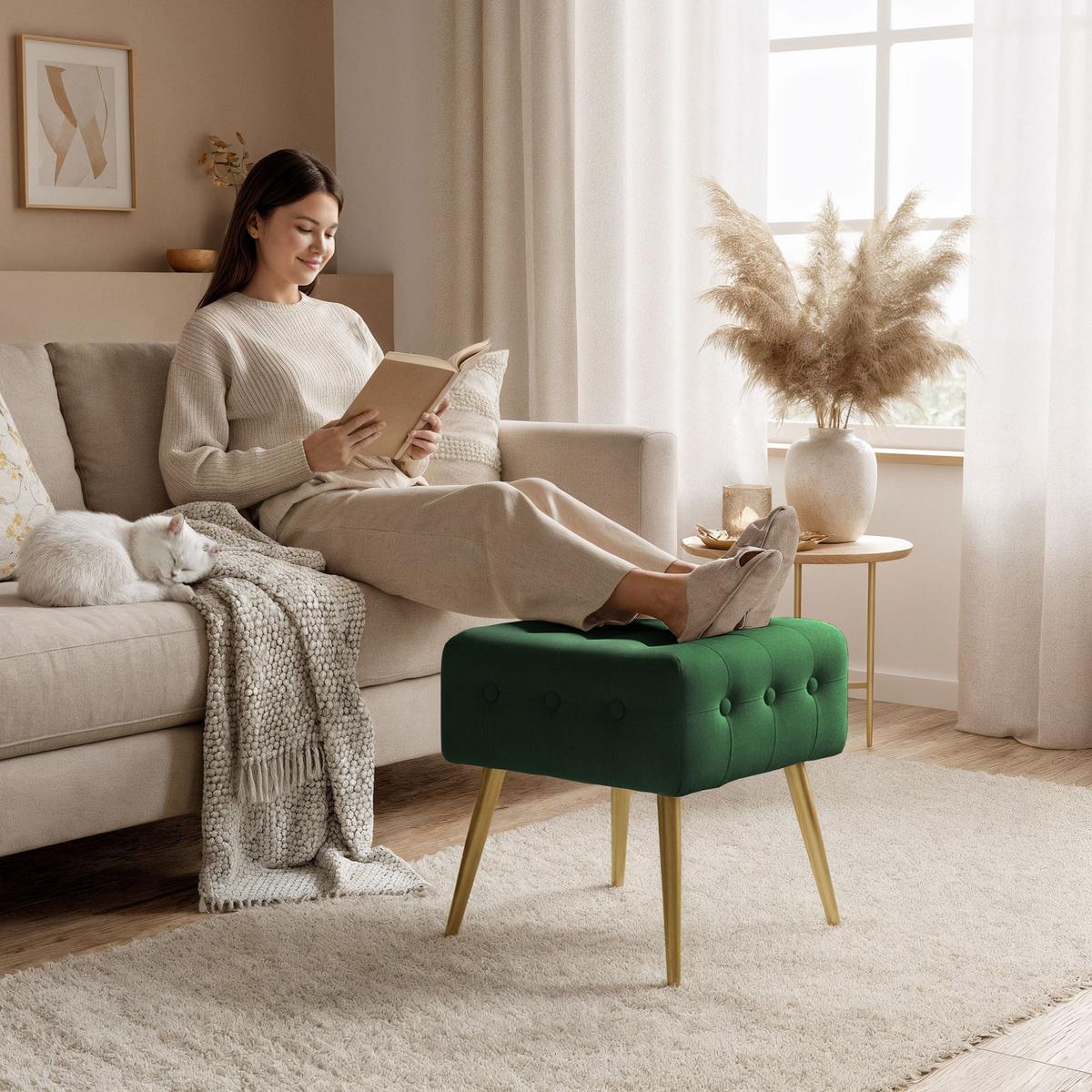 POLSTERBANK mit Samt - Optik Grün 40/42/40 - Grün, Textil (40/42/40cm) - RAUMHIRSCH FURNITURE