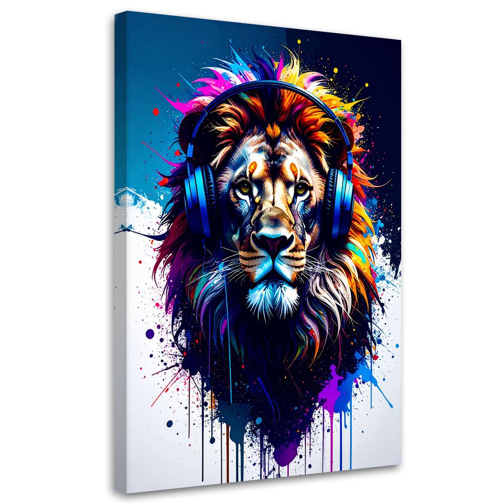 LEINWANDBILD DJ Löwe mit Kopfhörern Musik Bunt 80x120cm - Multicolor, Textil (80/120cm) - Feeby