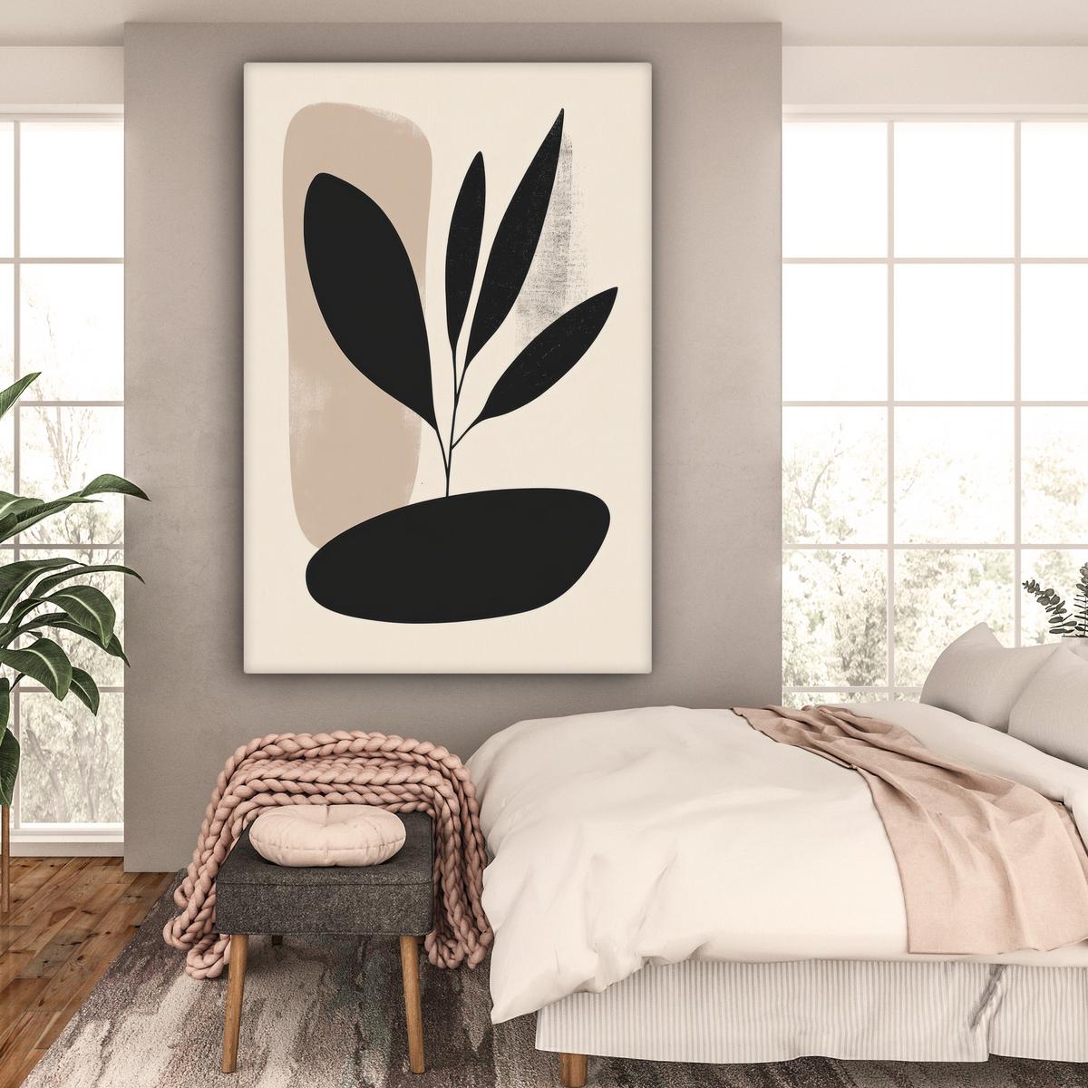 LEINWANDBILD Pflanze - Beige - Japanisch Deko Groß 90x140 cm - Schwarz, Textil (90/140cm) - MuchoWow