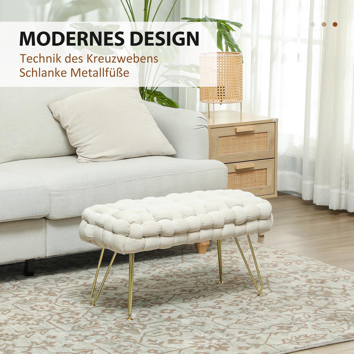 SITZHOCKER mit Samtoptik Cremeweiß 76/38/41,5 cm - Weiß, Textil (76/41.5/38cm) - HOMCOM