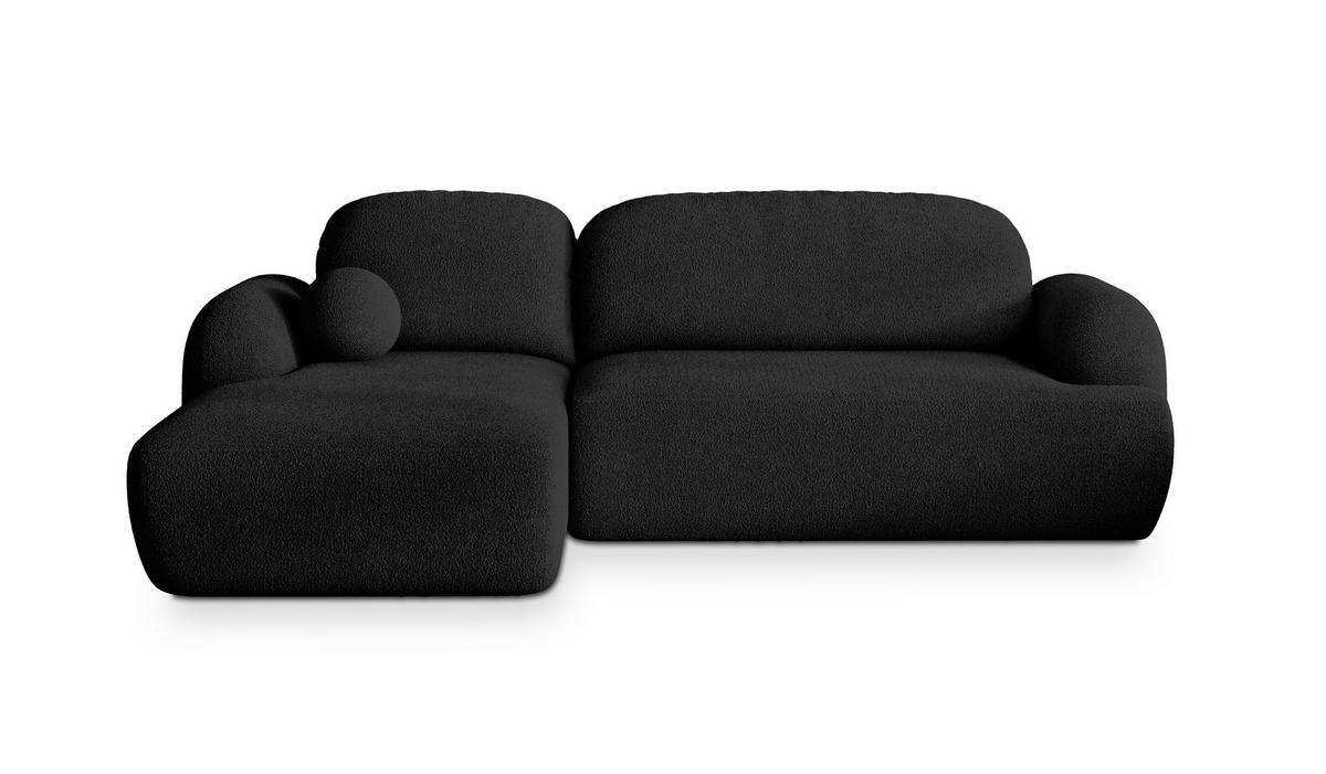 ECKSOFA MODENZA N L-S Schwarz Boucle-Stoff mit Schlaffunktion - Schwarz, Holz/Kunststoff (266/148cm) - MASSENO
