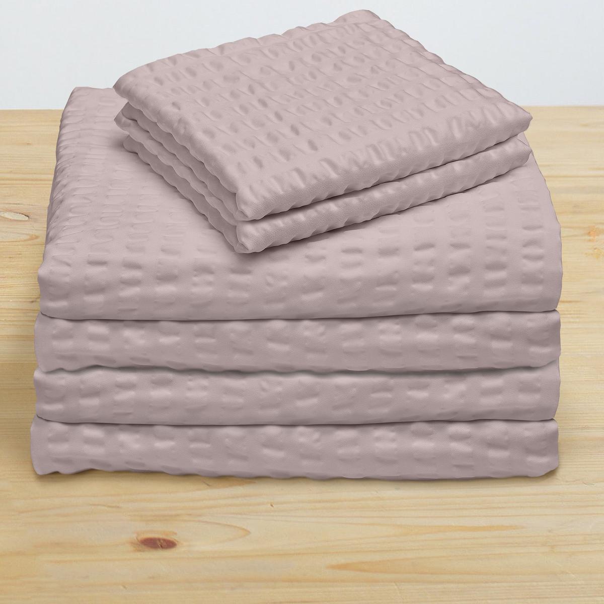BETTWÄSCHE Meline 135/200 cm + Kissenbezug 80/80 cm Taupe Seersucker 2er Set - Taupe, Textil (80/80cm) - Beautissu 