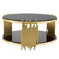COUCHTISCH rund schwarz & gold Ø 80 cm doppelglas & edelstahlgestell - Goldfarben, Metall (80/80/45cm) - Urban Meuble