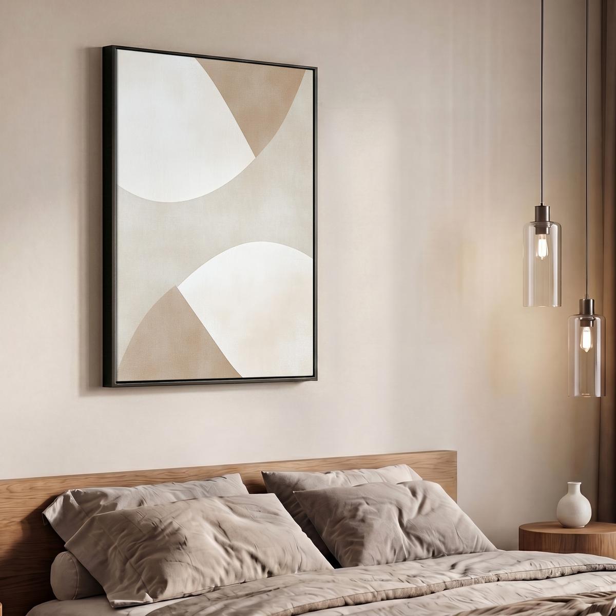 LEINWAND Bilder mit Rahmen - Braun - Japandi - Abstrakt - 70x100 - Sandfarben, Textil (70/100cm) - MuchoWow