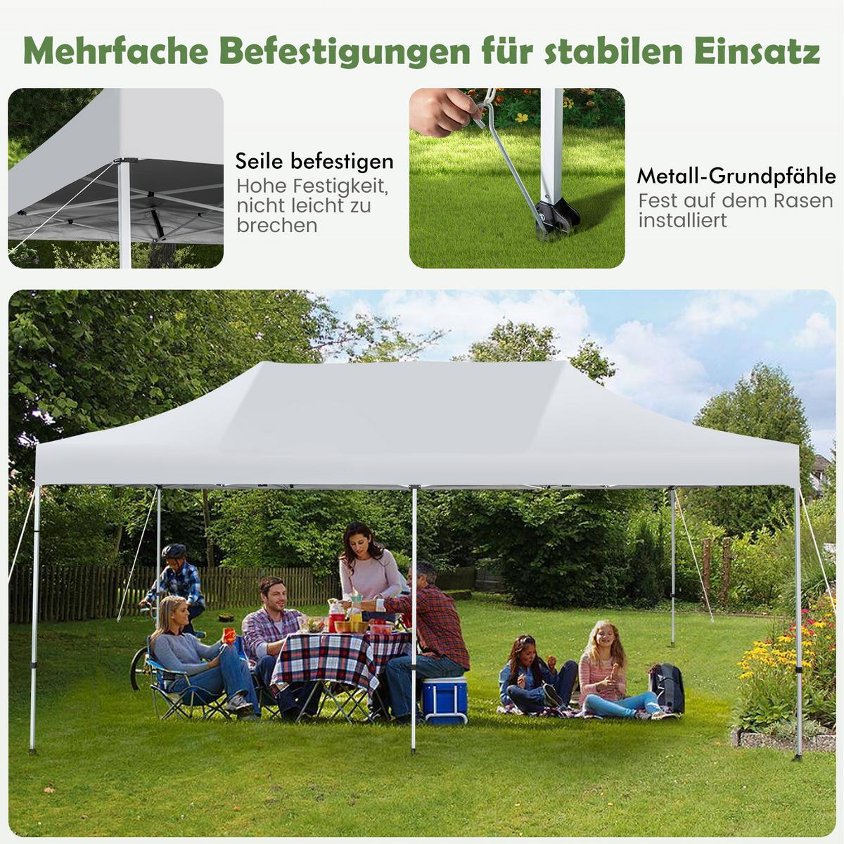 FALTPAVILLON 3x6m Weiß - Weiß, Kunststoff (600/330/300cm) - COSTWAY