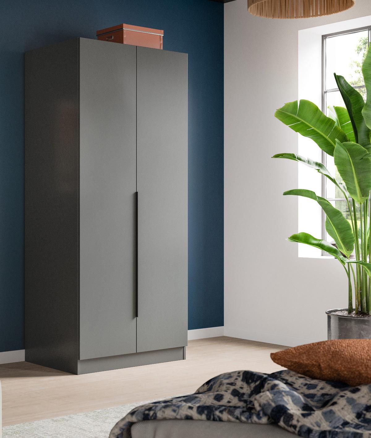 KLEIDERSCHRANK grau 2-türig 80 x 181 cm, Drehtürenschrank mit Kleiderstange - Schwarz/Grau, Holzwerkstoff/Kunststoff (80/181/52cm) - Inn.Furn