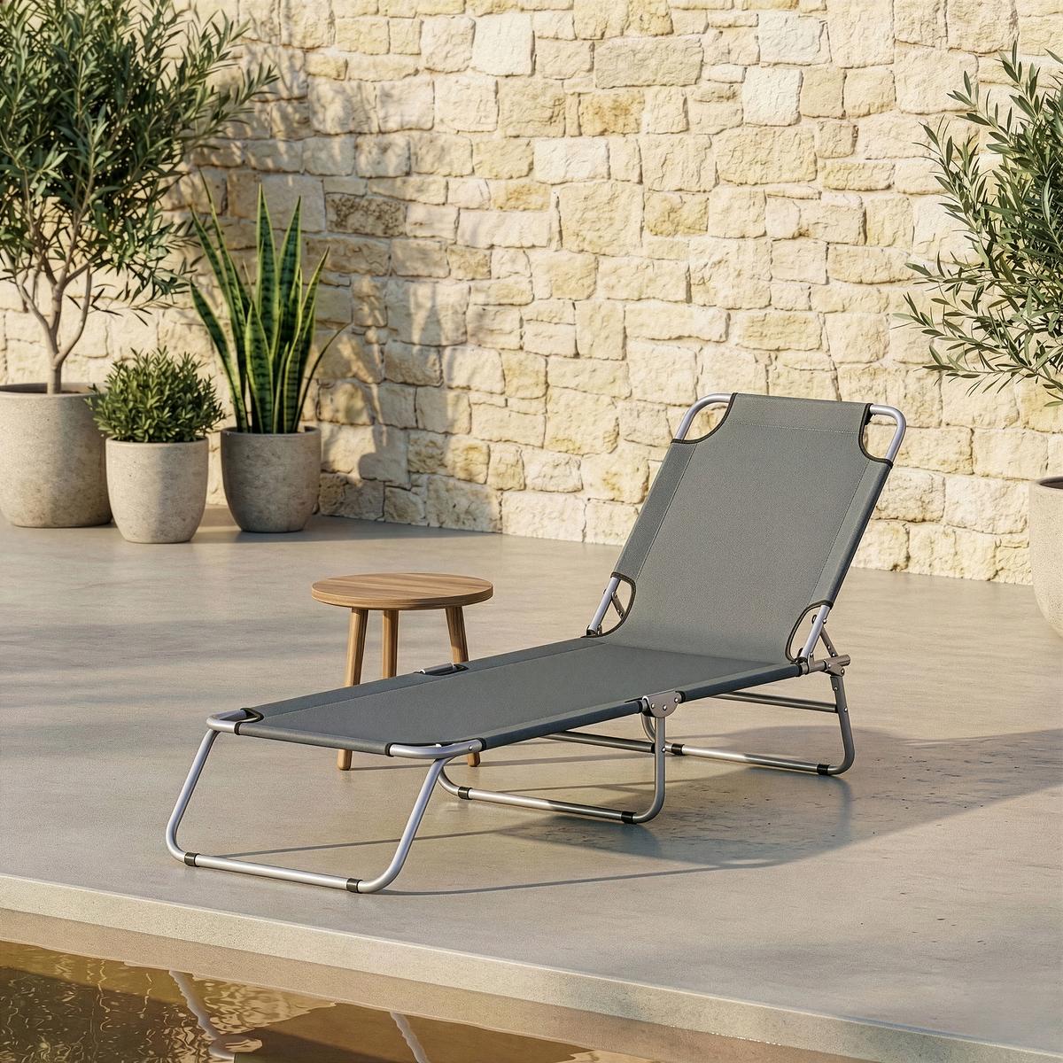 SONNENLIEGE Carcao - Dunkelgrau, Textil/Metall (186/24/55cm) - casa.pro