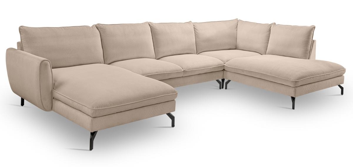 SOFA beige Cord-Stoff 202 x 361 cm, Wohnlandschaft U-Form - Beige/Schwarz, Holz/Textil (361/87/202cm) - Inn.Furn