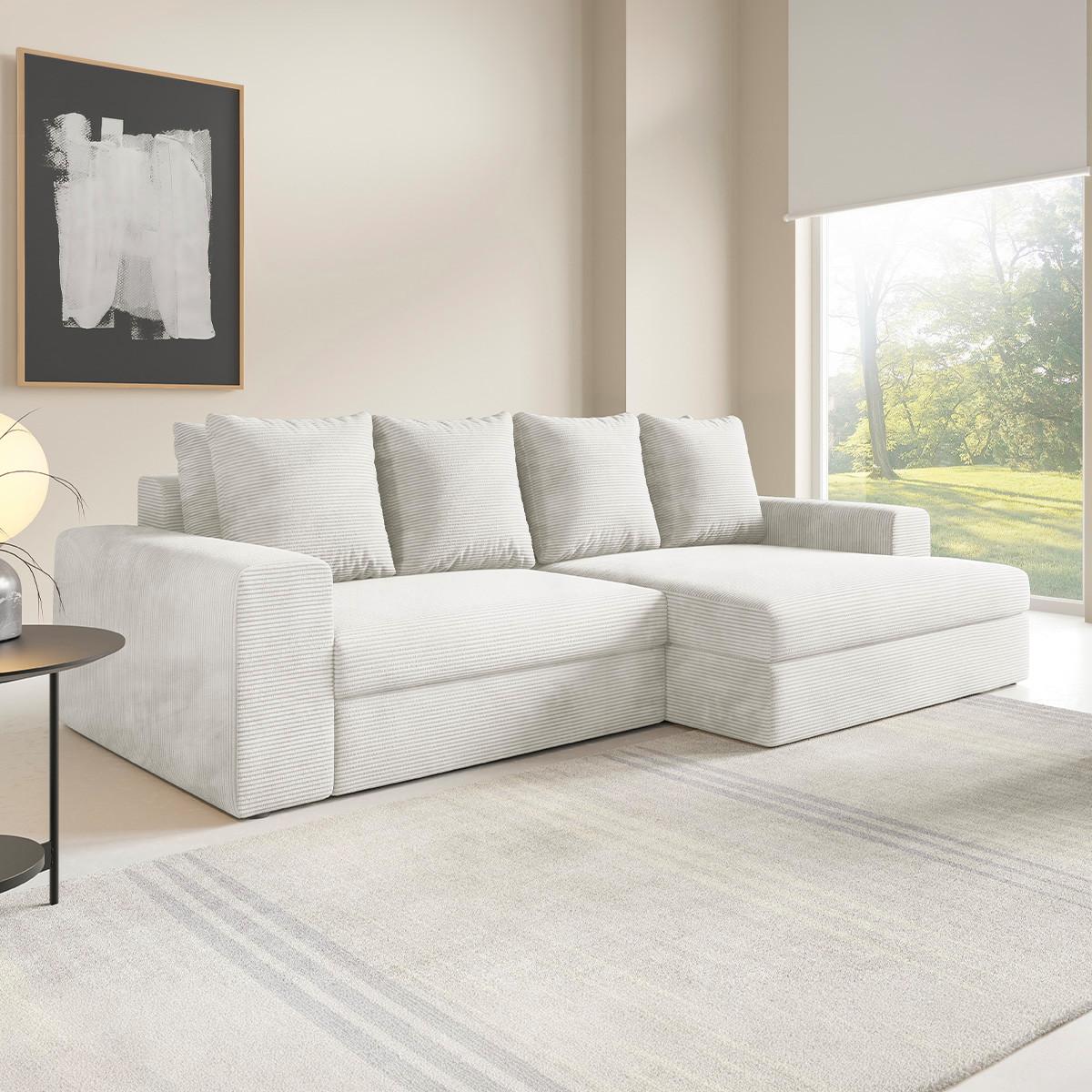 ECKSOFA Paola 3 Sitzplätze Cremeweiß - Weiß, Holz (272/167cm) - Petits-meubles