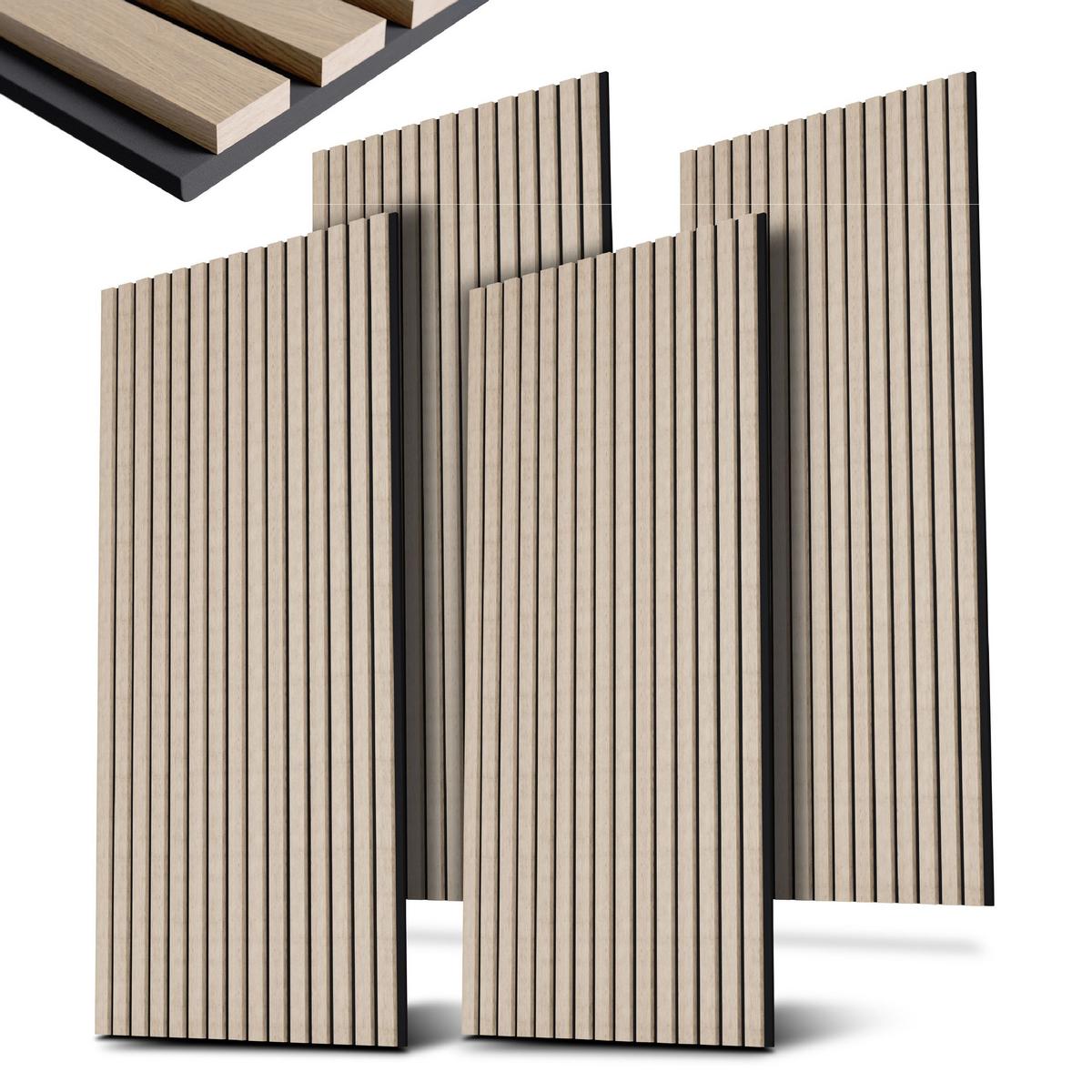 WANDPANEELE Akustik 120x60 cm Eiche Natur Hell (4er-Set) - Naturfarben, Holz (60/120/1.8cm) - Juskys