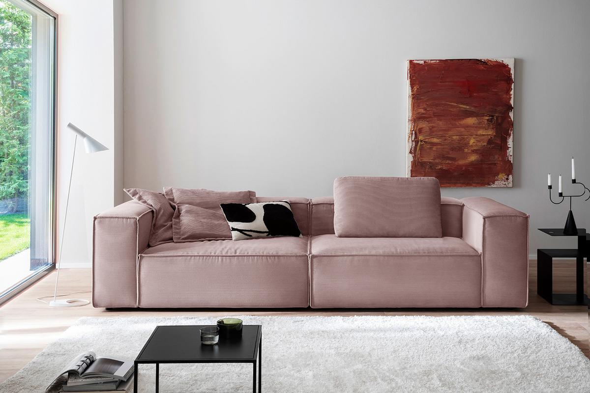 SOFA CARMO Pink Cord - Pink/Schwarz, Kunststoff/Textil (306/68/118cm) - KAWOLA