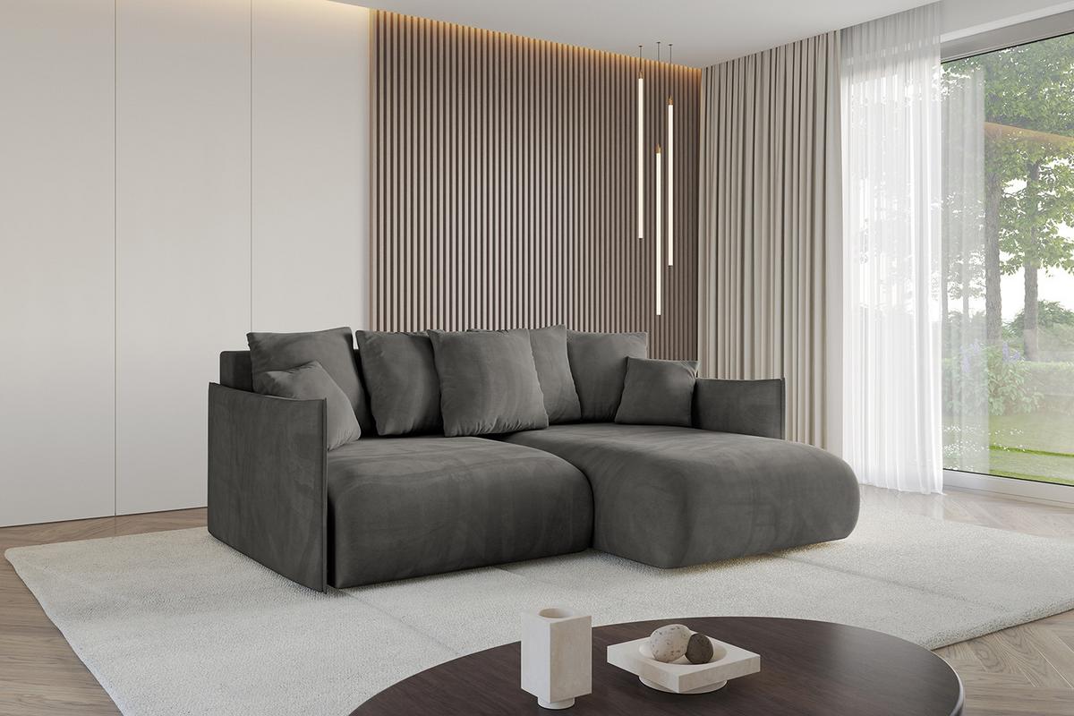 ECKSOFA Ottomane rechts ONESK-L 216x177x72 Dunkelgrau Velours - Dunkelgrau/Anthrazit, Holzwerkstoff/Kunststoff (177/216cm) - ALTDECOR