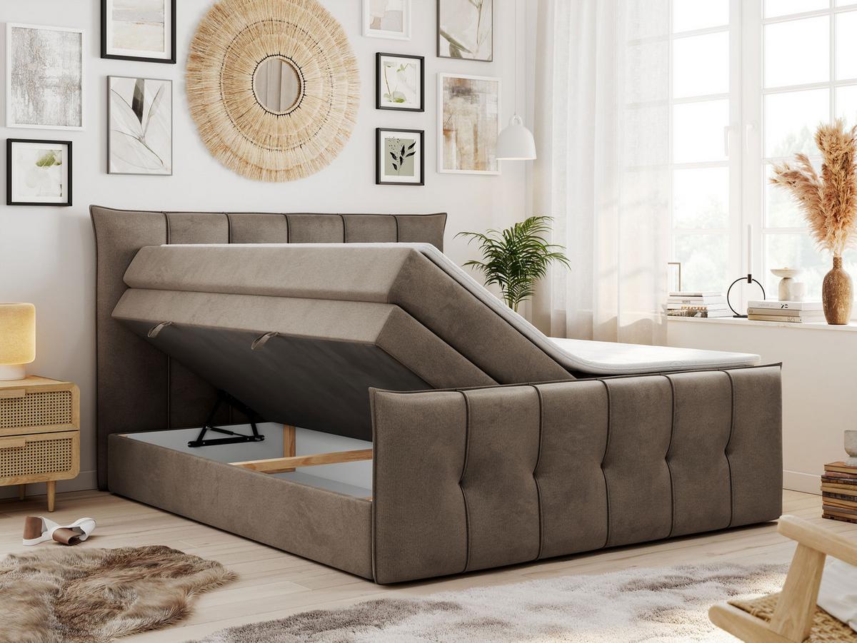 BOXSPRINGBETT PREMIUM 11 KING 160/200 Braun Velvet - H3 - Braun, Holz/Textil (160/200cm) - MKS