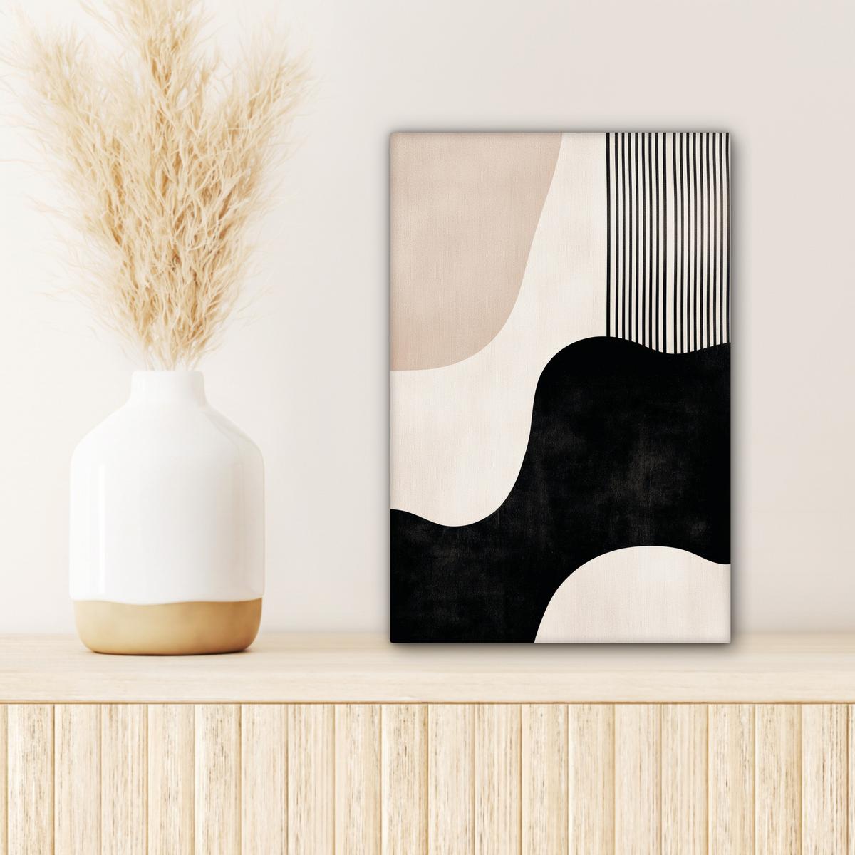 LEINWANDBILD Abstrakt - Japandi - Beige - Modern Deko Wohnzimmer 20x30 cm - Schwarz, Textil (20/30cm) - MuchoWow