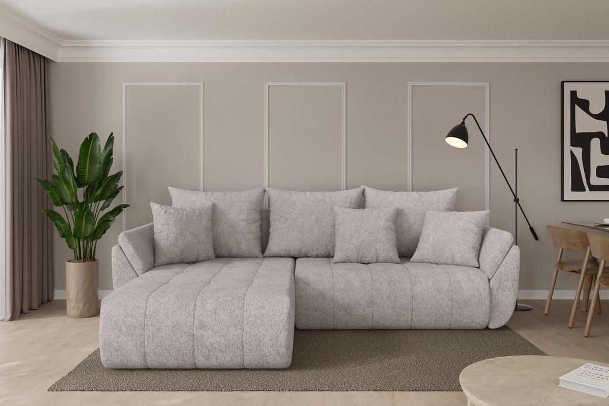 ECKSOFA mit Schlaffunktion Ottomane Links TOKO-L 277x194x86 Hellgrau Velours - Hellgrau/Schwarz, Holzwerkstoff/Kunststoff (277/194cm) - ALTDECOR