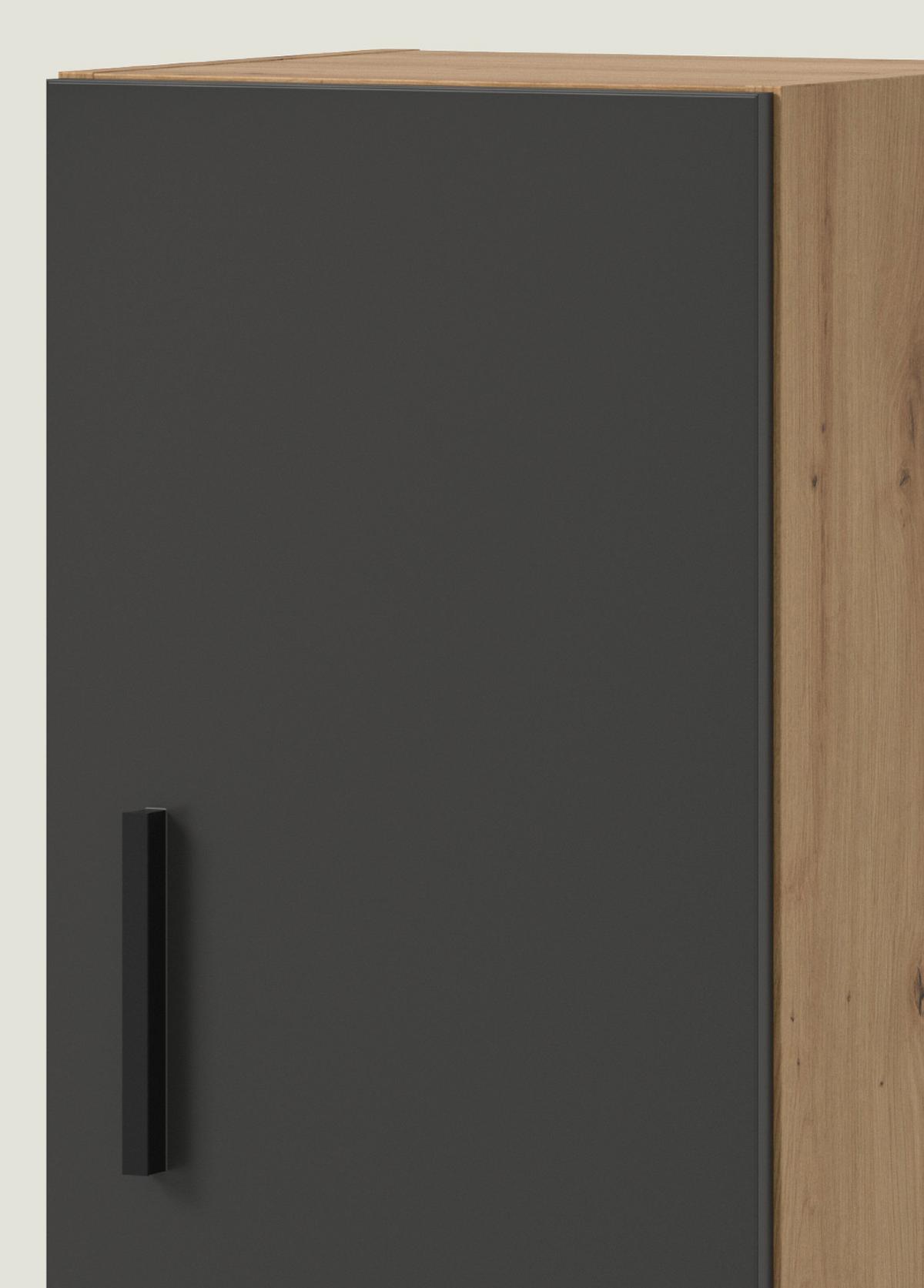 STAURAUMSCHRANK grau, Eiche Artisan 65 x 178 cm, Mehrzweckschrank mit viel Stauraum - Schwarz/Eiche Artisan, Holzwerkstoff/Kunststoff (65/178/34cm) - Inn.Furn