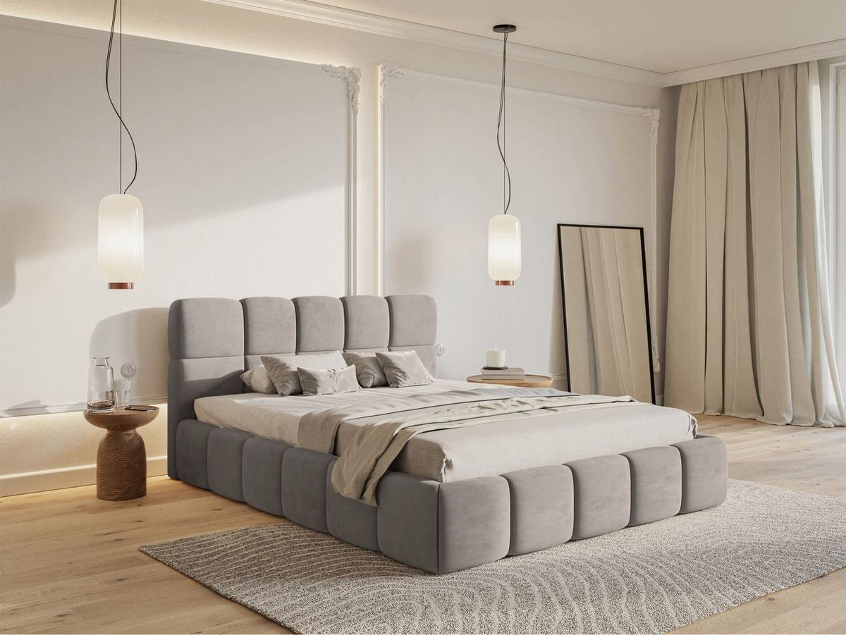 POLSTERBETT Cloudy Hellgrau Samt, Bettkasten & Lattenrost, 120x200 cm - Hellgrau/Schwarz, Kunststoff/Textil (120/200cm) - Selsey