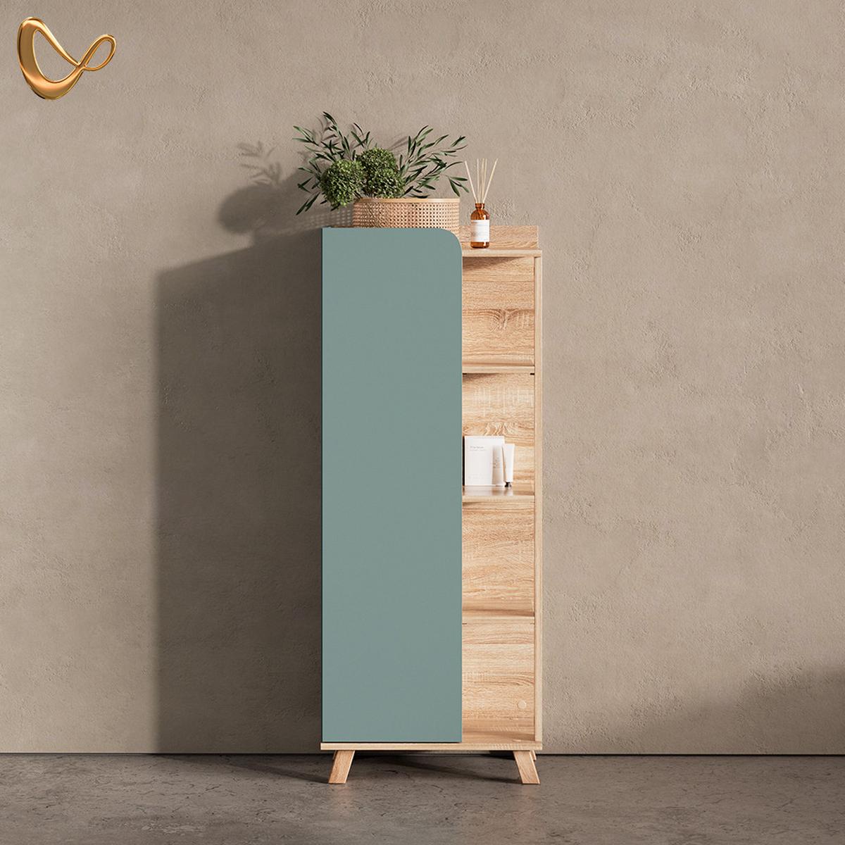 MIDISCHRANK Marano Blau-Grau 50 x 128 cm mit Tür und offenen Fächern - Blaugrau, Holzwerkstoff (50/128/35cm) - Livinity®