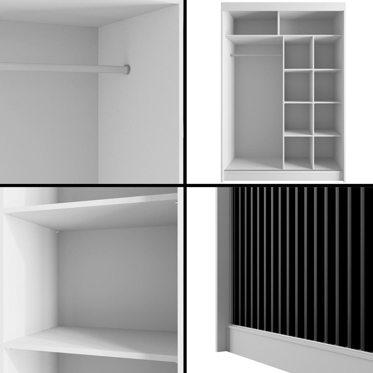 KLEIDERSCHRANK mit Lamel-Schiebetüren VILANv2 - 150 cm Weiß + Lamelle schwarz - Schwarz/Weiß, Holzwerkstoff (150/215/61cm) - ALTDECOR