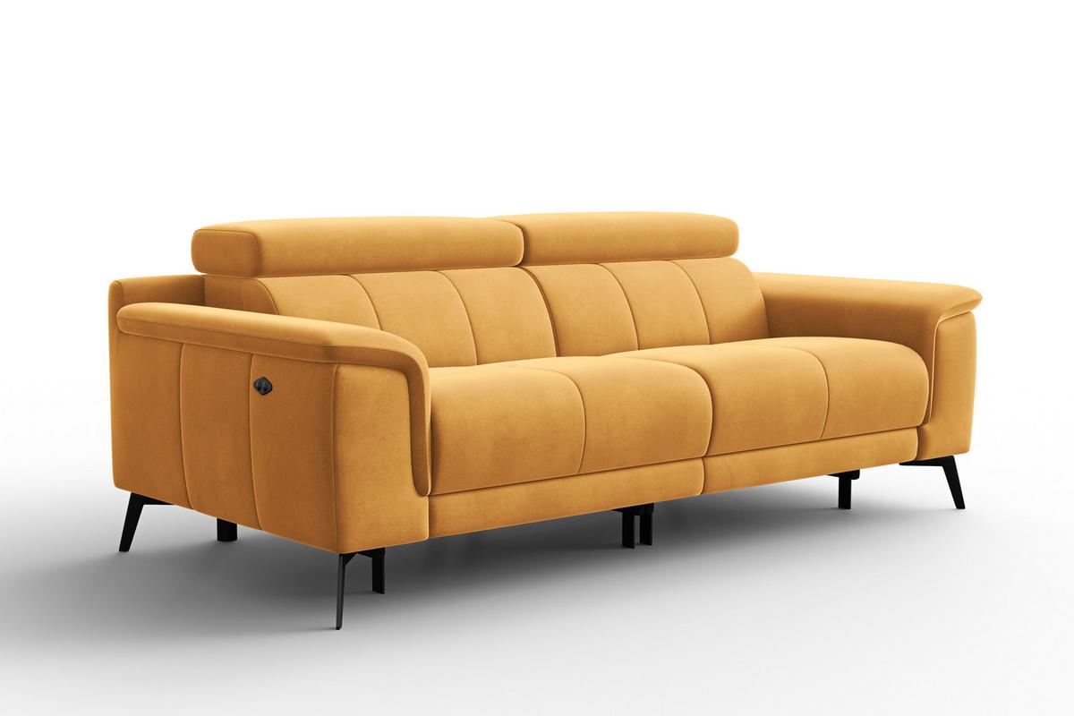 SOFA RELAX FIERO 3-Sitzer, Gelber Veloursstoff - Gelb/Schwarz, Holz/Textil (212/82/103cm) - Courtois Laville