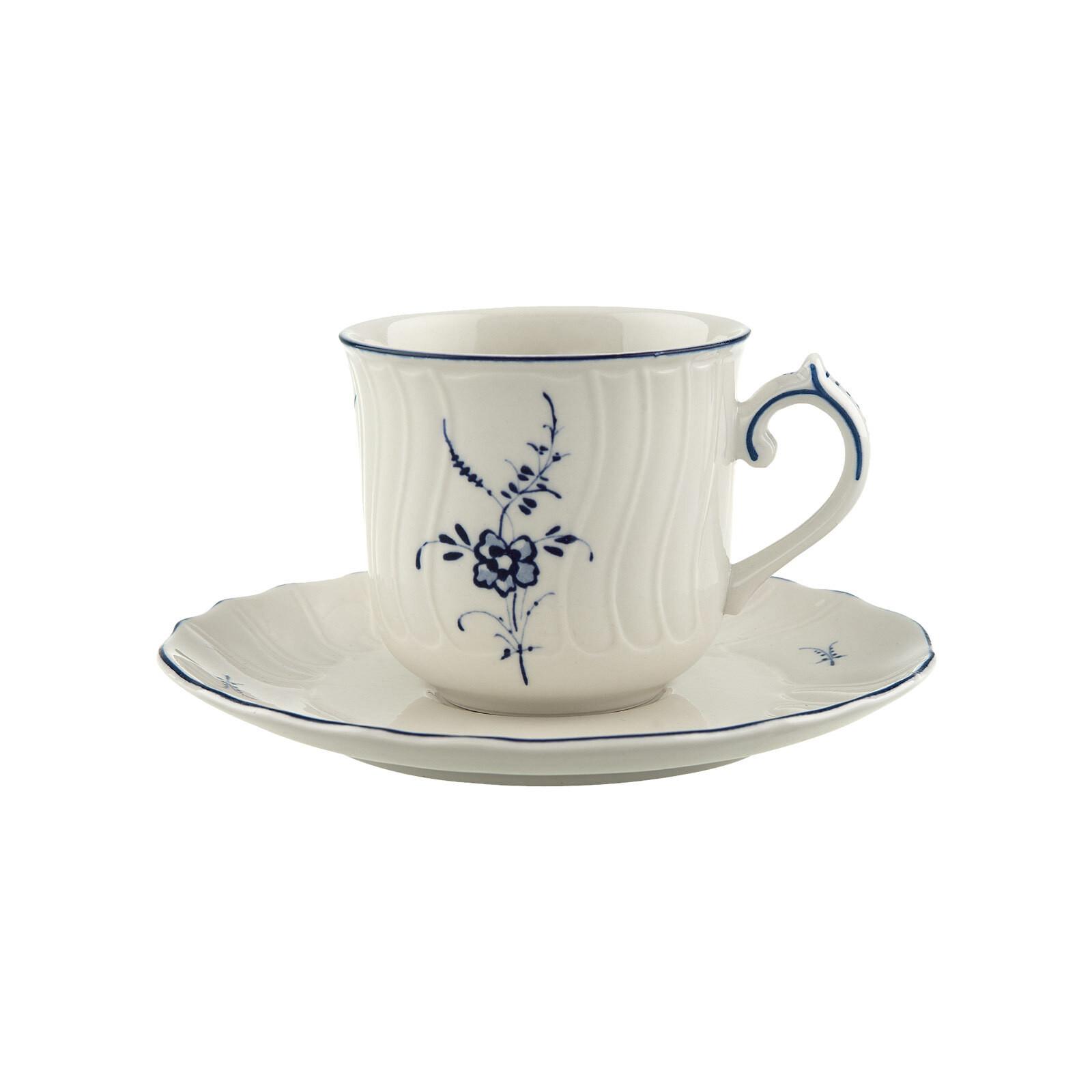 KAFFEETASSE MIT UNTERTASSE Vieux Luxembourg weiß-blau 120 ml - Blau/Weiß, Keramik (14.3/8.6/14.3cm) - Villeroy & Boch