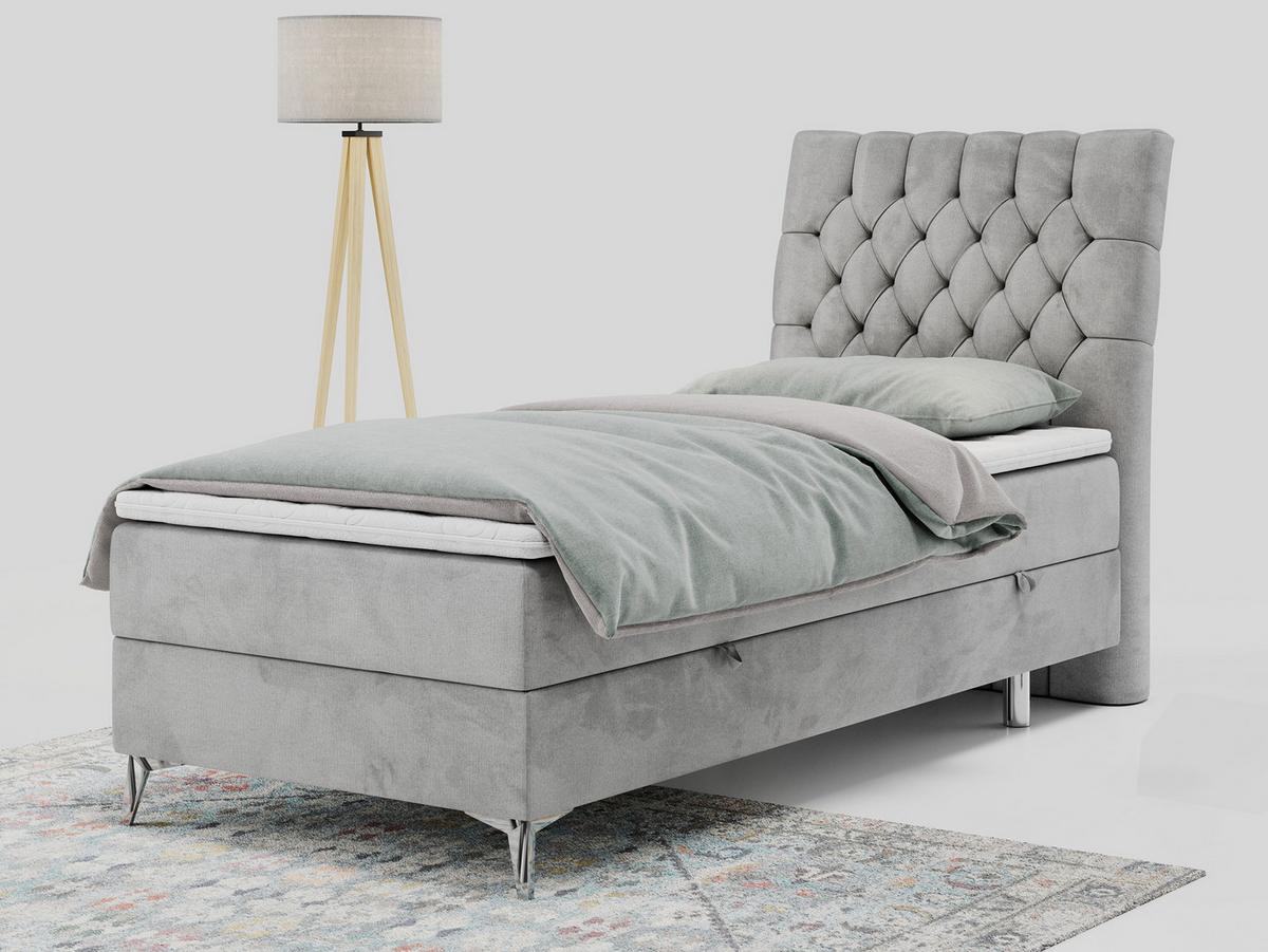 BOXBETT MILEN 90/200 Hellgrau Velvet - H3 - Rechts Seite - Hellgrau, Holz/Textil (90/200cm) - MKS
