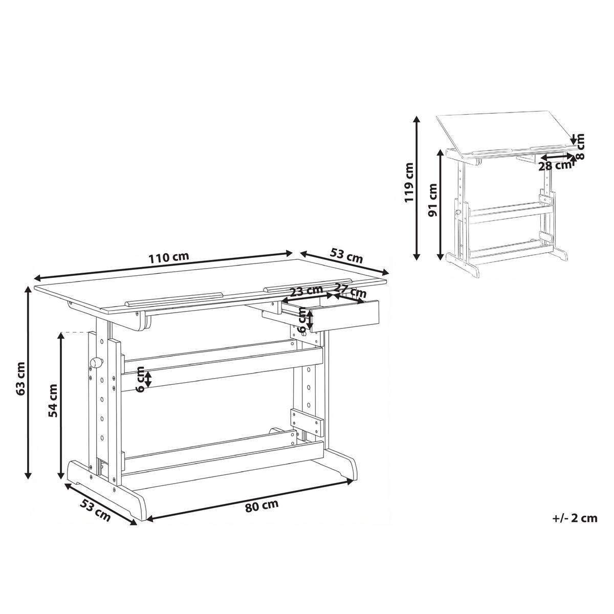 SCHREIBTISCH manuell höhenverstellbar 110/53 cm Weiß Nannup - Hellgrau/Weiß, Holzwerkstoff (53/110/63cm) - Beliani