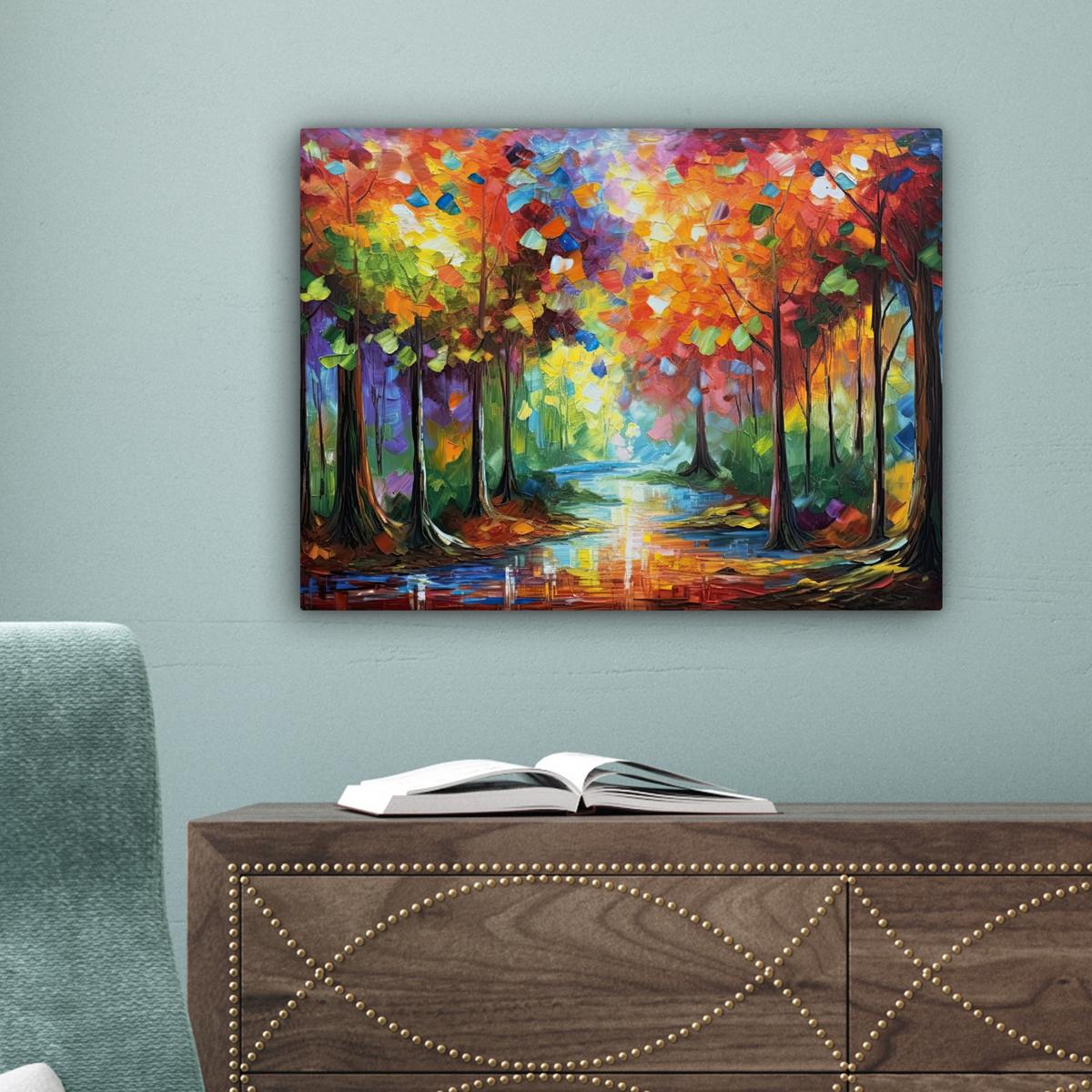 LEINWANDBILD Landschaft - Wald - Farben - Natur Wandbild 40x30 cm - Multicolor, Textil (40/30cm) - MuchoWow