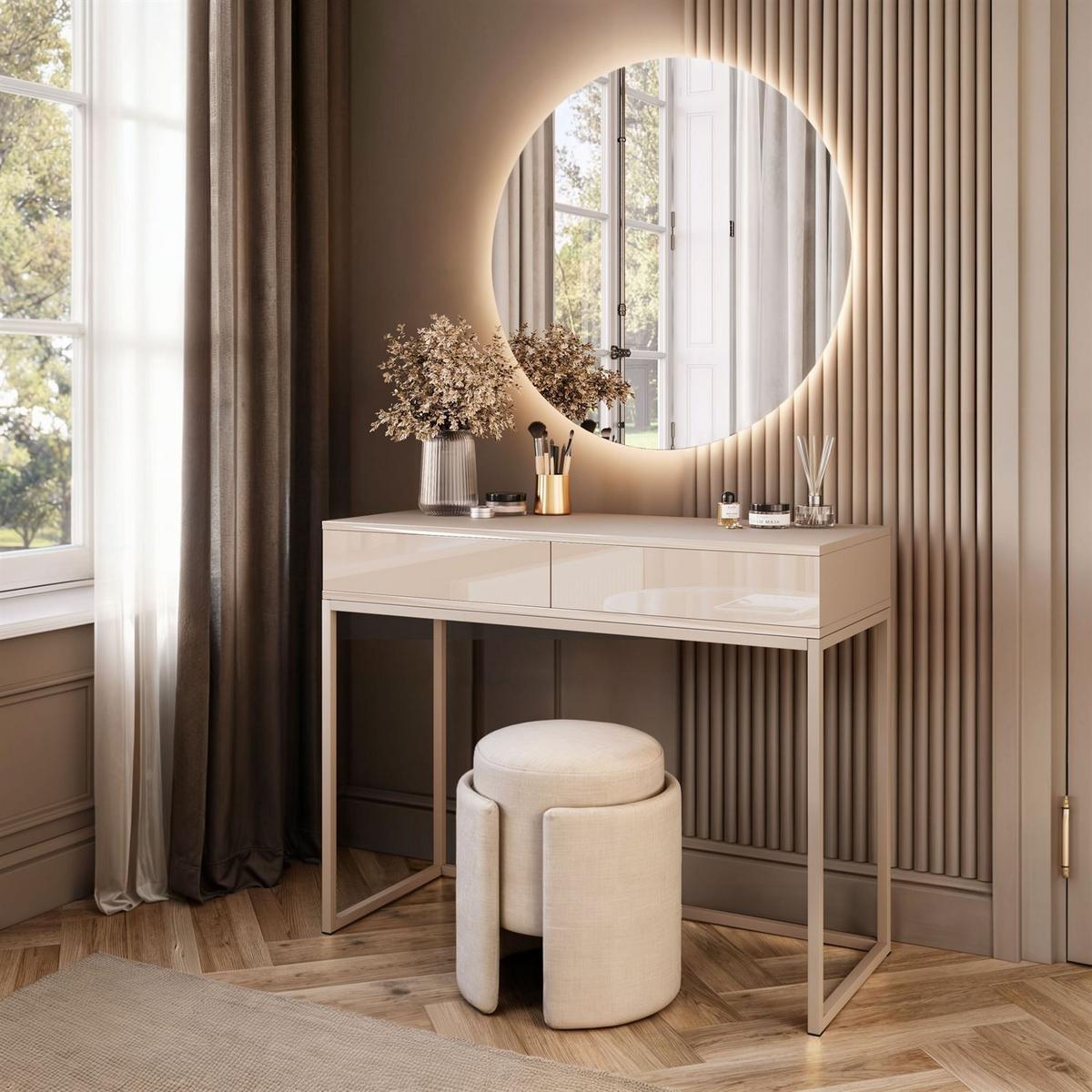 SCHMINKTISCH Blanco Glamour auf Kaschmir-Gestell mit LED-Spiegel PUSH OPEN - Kaschmir, Holzwerkstoff (100/81/42cm) - Lookway